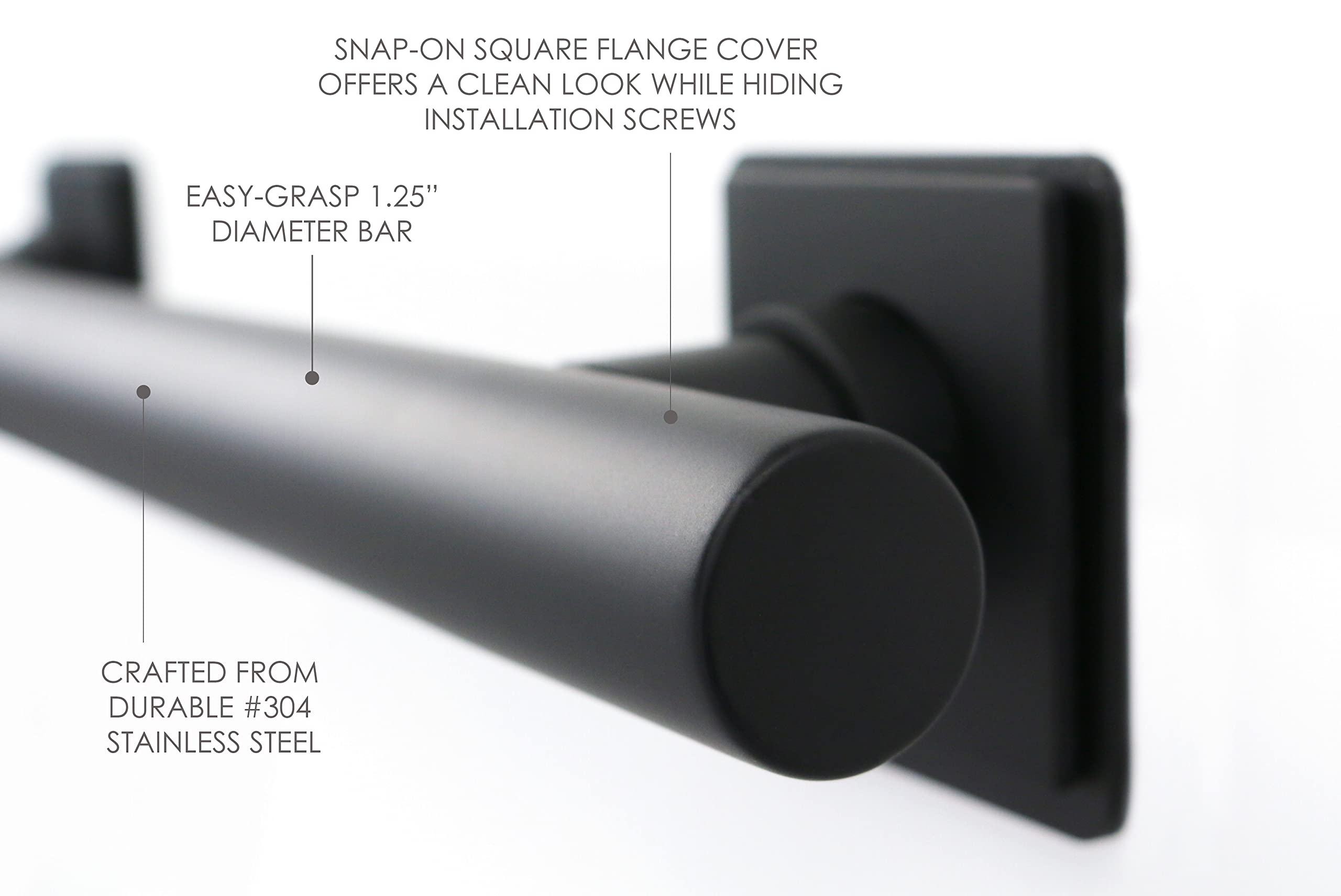 36-inch Coronado Designer Straight Bathroom Shower Grab Bar with Decorative Square Flanges - Matte Black Safety Handle for Elderly & ADA Compliant - Perfect for Bathroom, Shower and Tub Accessibility