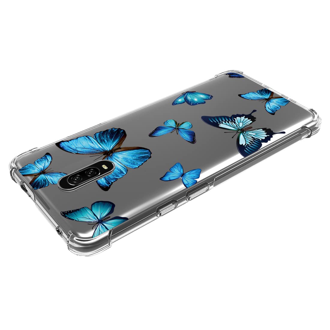 Cute Clear Slim Shockproof TPU Case for OnePlus 7 GM1901 & OnePlus 6T A6010 - Blue Butterfly Pattern Soft Flexible Rubber Protective Phone Cover for Women | Perfect for Everyday Use, Work & Travel