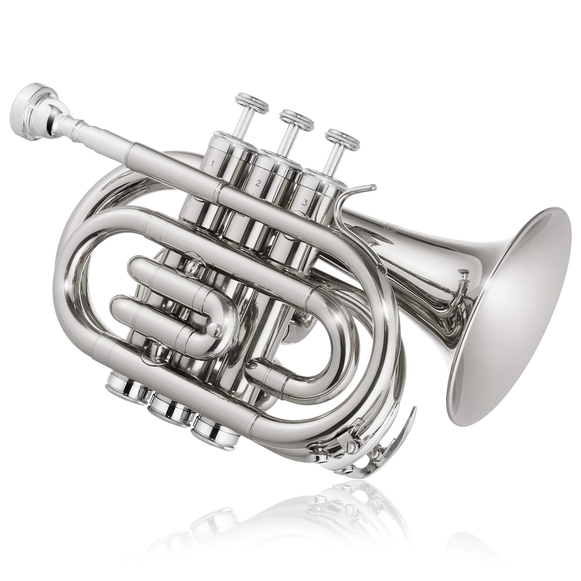 Ashthorpe Bb Brass Pocket Trumpet with Nickel Plated Finish - Professional Compact Trumpet with Case, Mouthpiece, Gloves & Cleaning Kit - Perfect for Travel, Practice & Student Performances