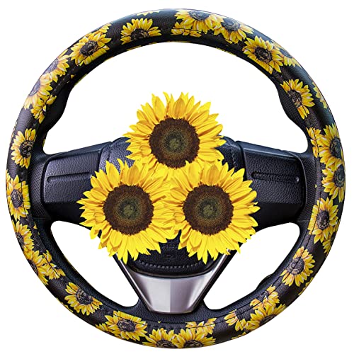 Leather Sunflower Steering Wheel Cover