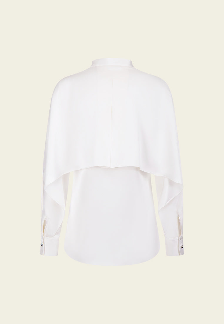 Women's Stylish Cape Detail Concealed Front Fastening Shirt - Elegant Office Wear & Casual Outfit for Work or Weekend