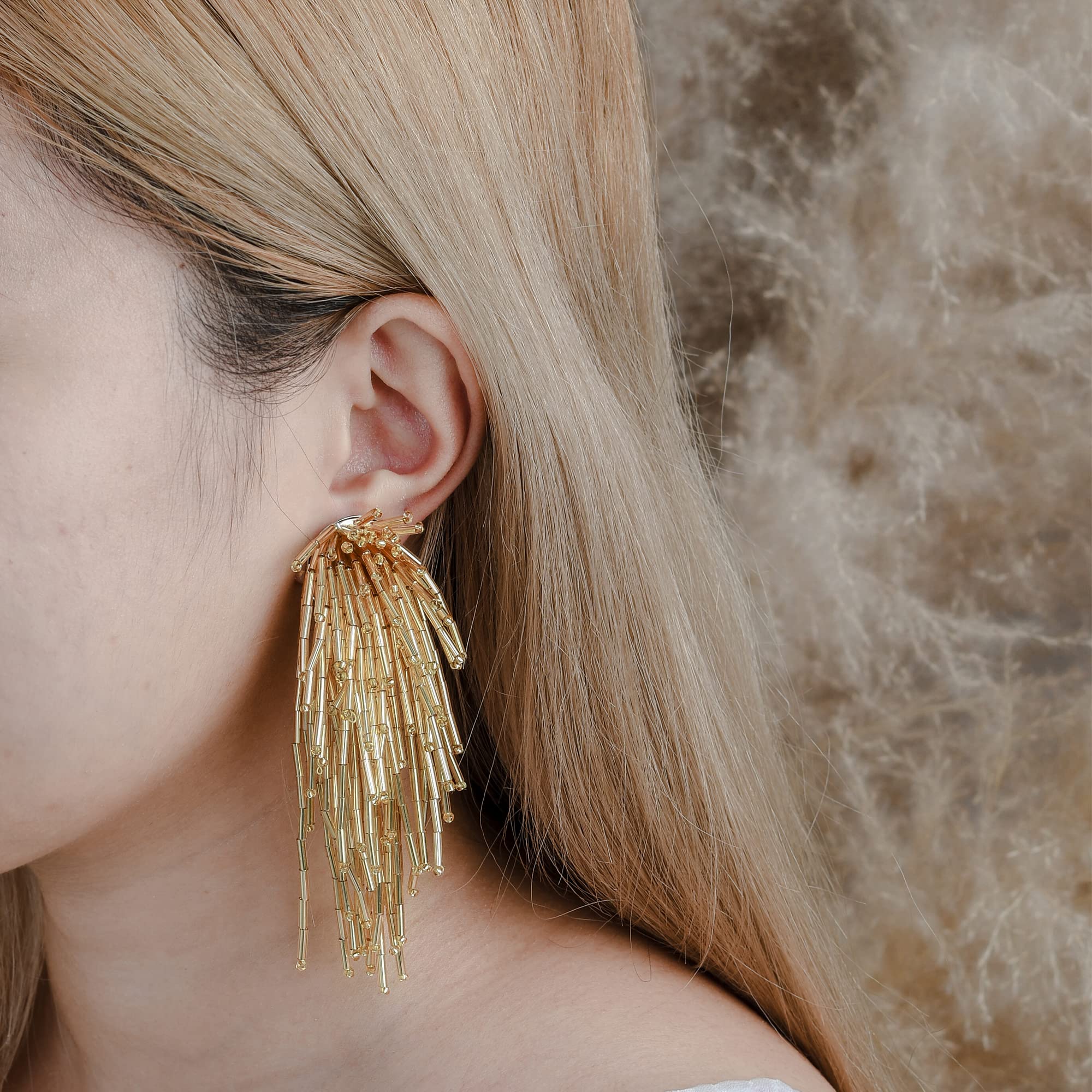 Aeravida Elegant Metallic Bead Clip-On Earrings for Women | Beautiful Cascading Cluster Design | Perfect for Parties, Weddings & Special Occasions