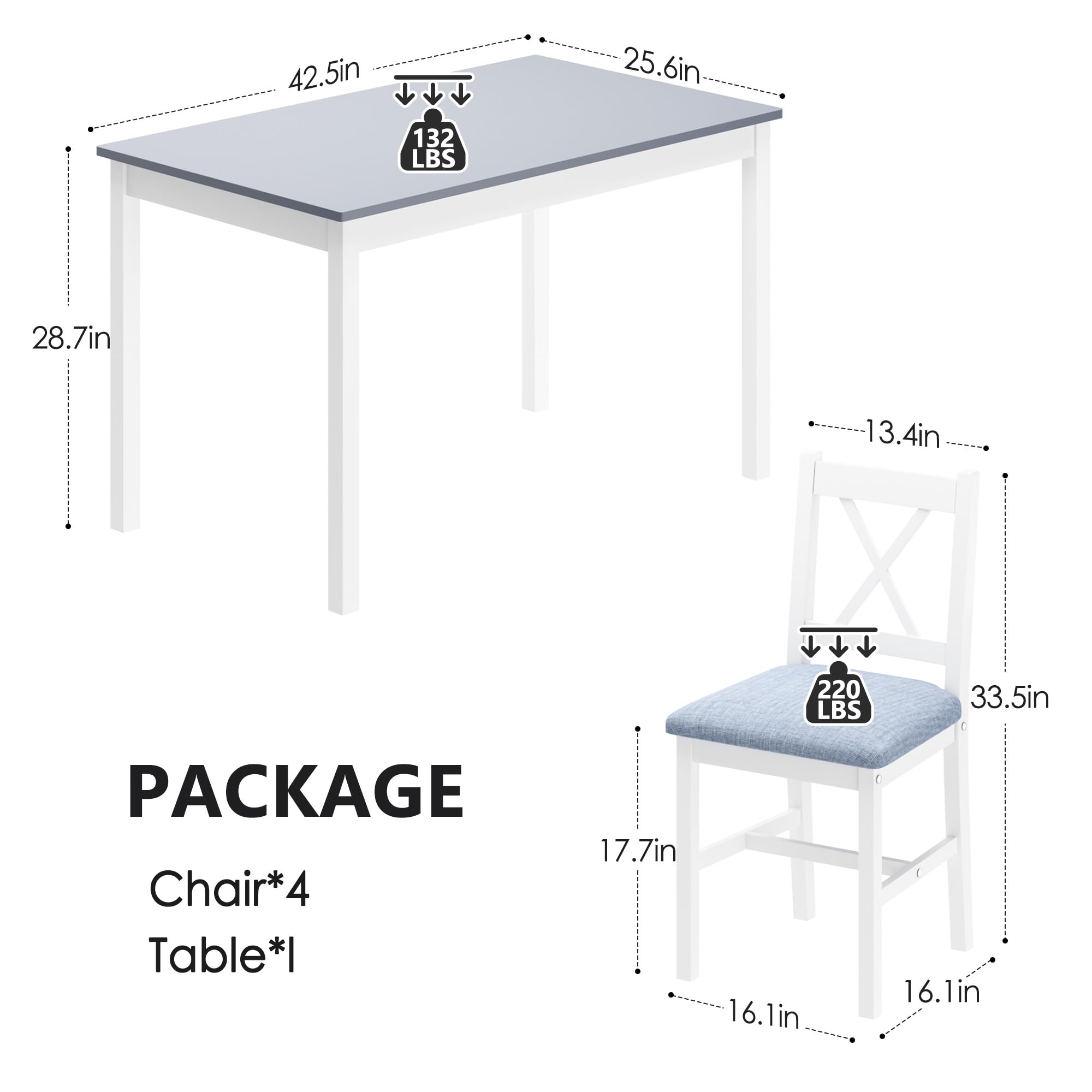 Modern 5-Piece Dining Table Set for 4 - 42.5