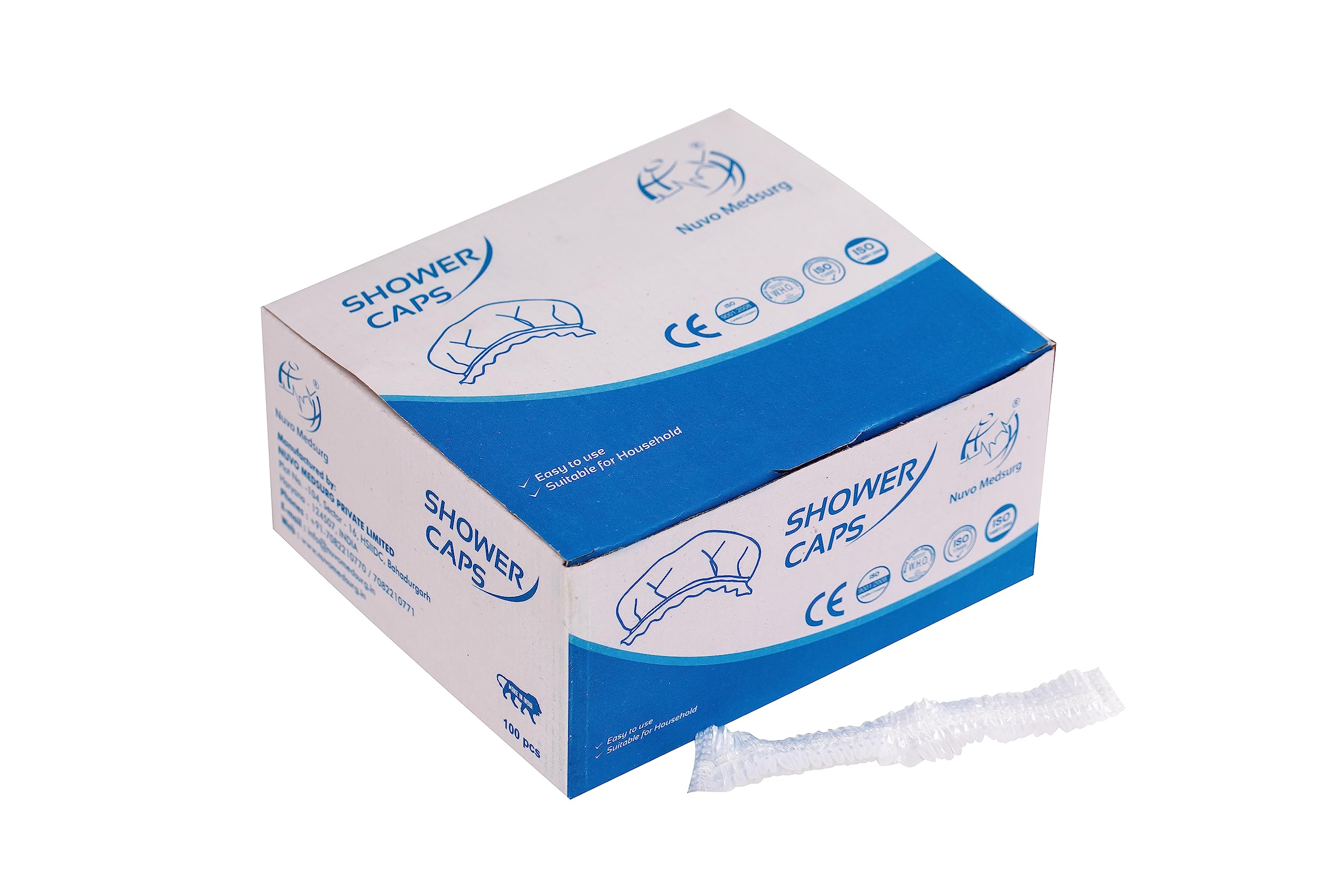 NUVO MEDSURG Disposable Shower Cap - 100 Pack Transparent Shower Caps for Hospital, Salon & Home Use - Waterproof Hair Protection for Bathing, Spa & Hair Treatments
