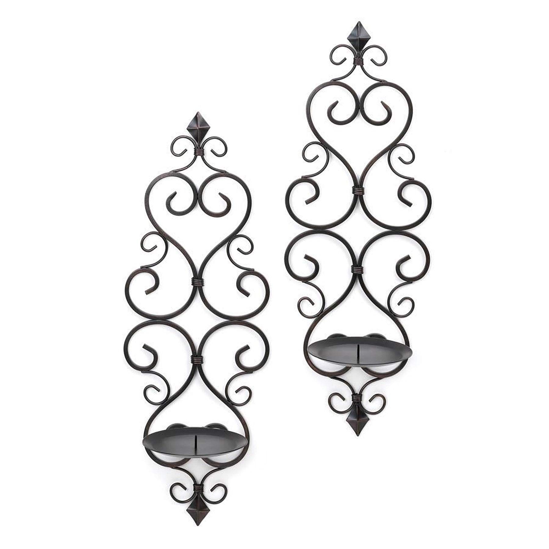 Claudia Scrolling Wall Candle Holder Set of 2 - Decorative Metal Candle Sconces for Home, Wedding, and Outdoor Decor