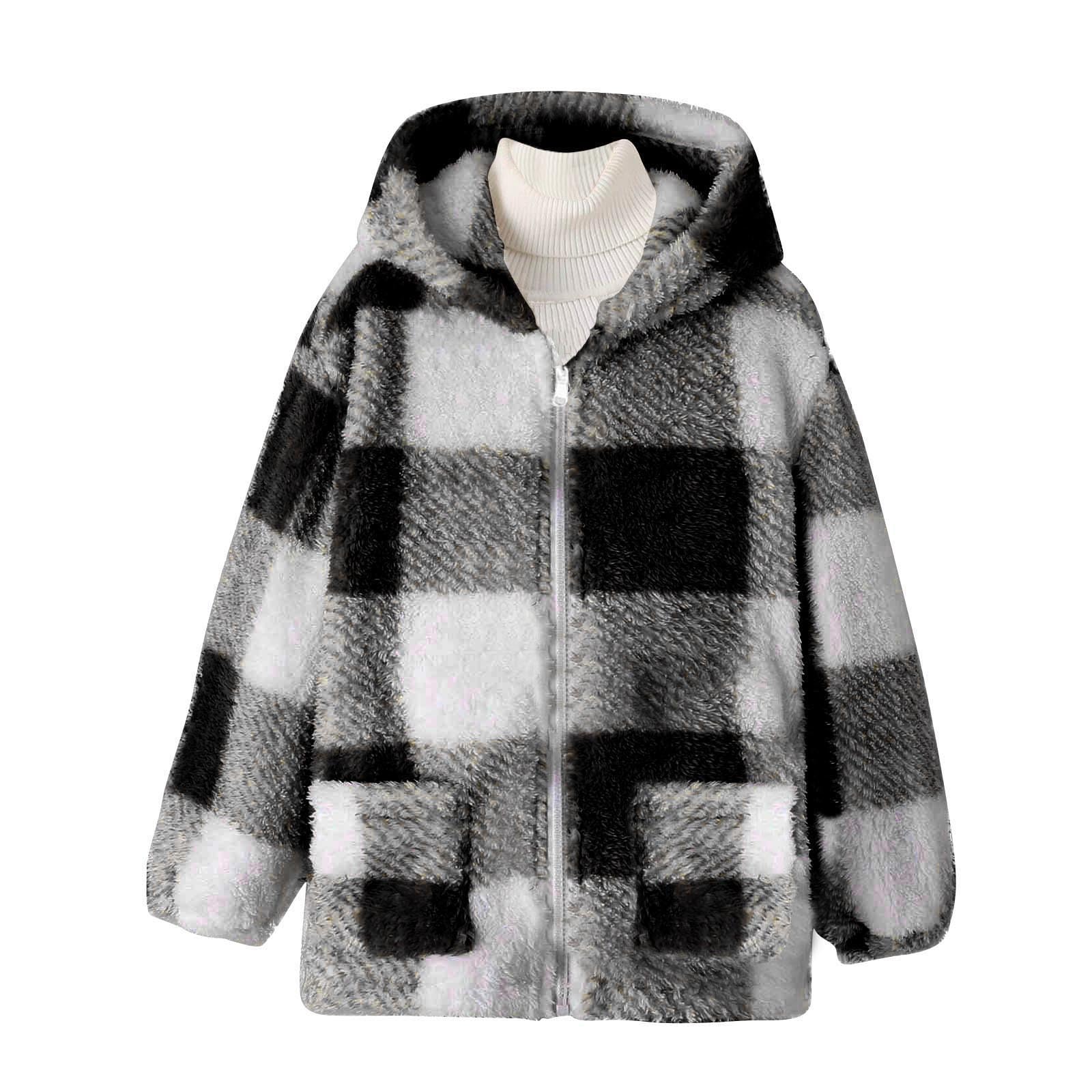Trendy Kids Winter Warm Plush Fleece Hooded Jacket - Boys & Girls Plaid Zip-Up Hoodie Coat for Cold Weather | Perfect for School, Outdoor Play & Winter Adventures