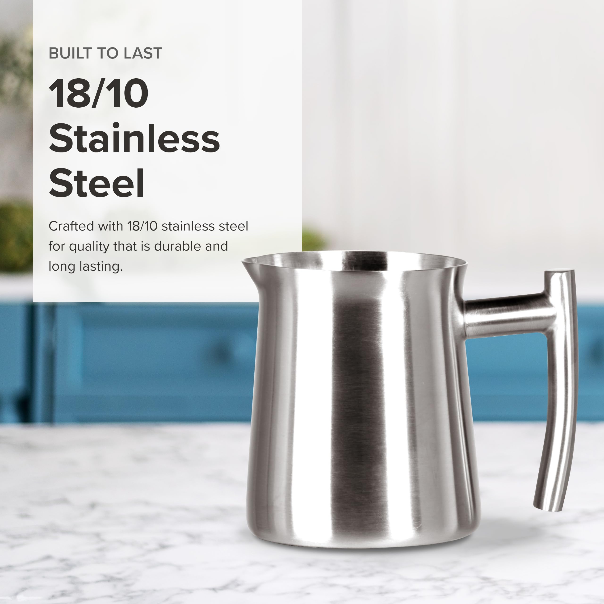 Frieling USA 10 oz Stainless Steel Milk Frother Pitcher - Professional Barista Grade Creamer Jug for Latte, Cappuccino & Hot Chocolate - Dishwasher Safe & Durable Brushed Finish - Perfect for Home Coffee Makers & Cafes