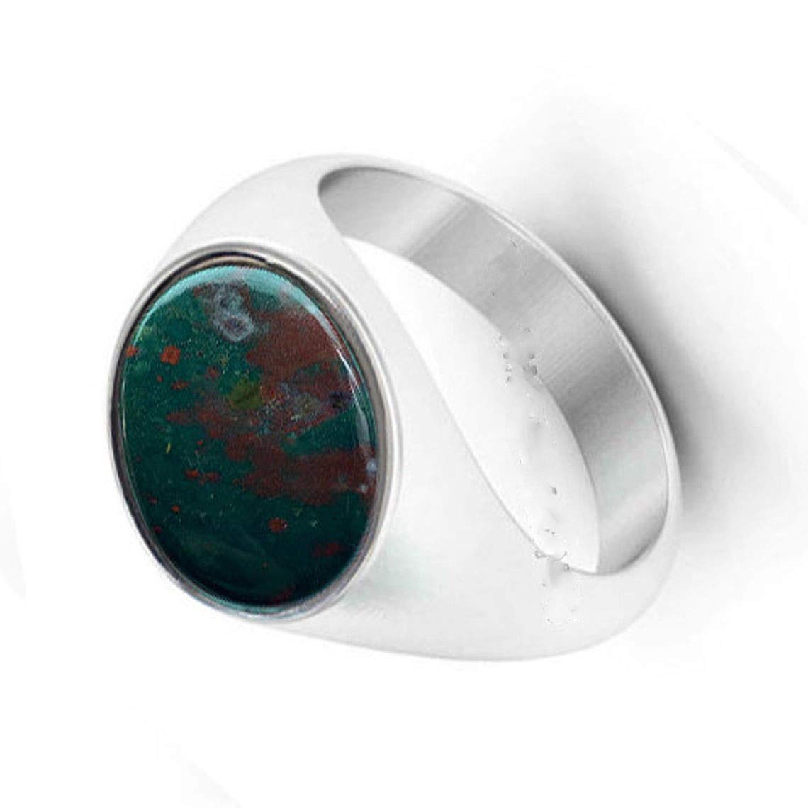 925 Silver Green Bloodstone Ring for Women - Natural Oval Gemstone Signet Ring - Healing Crystal Jewelry for Meditation & Spiritual Gifts