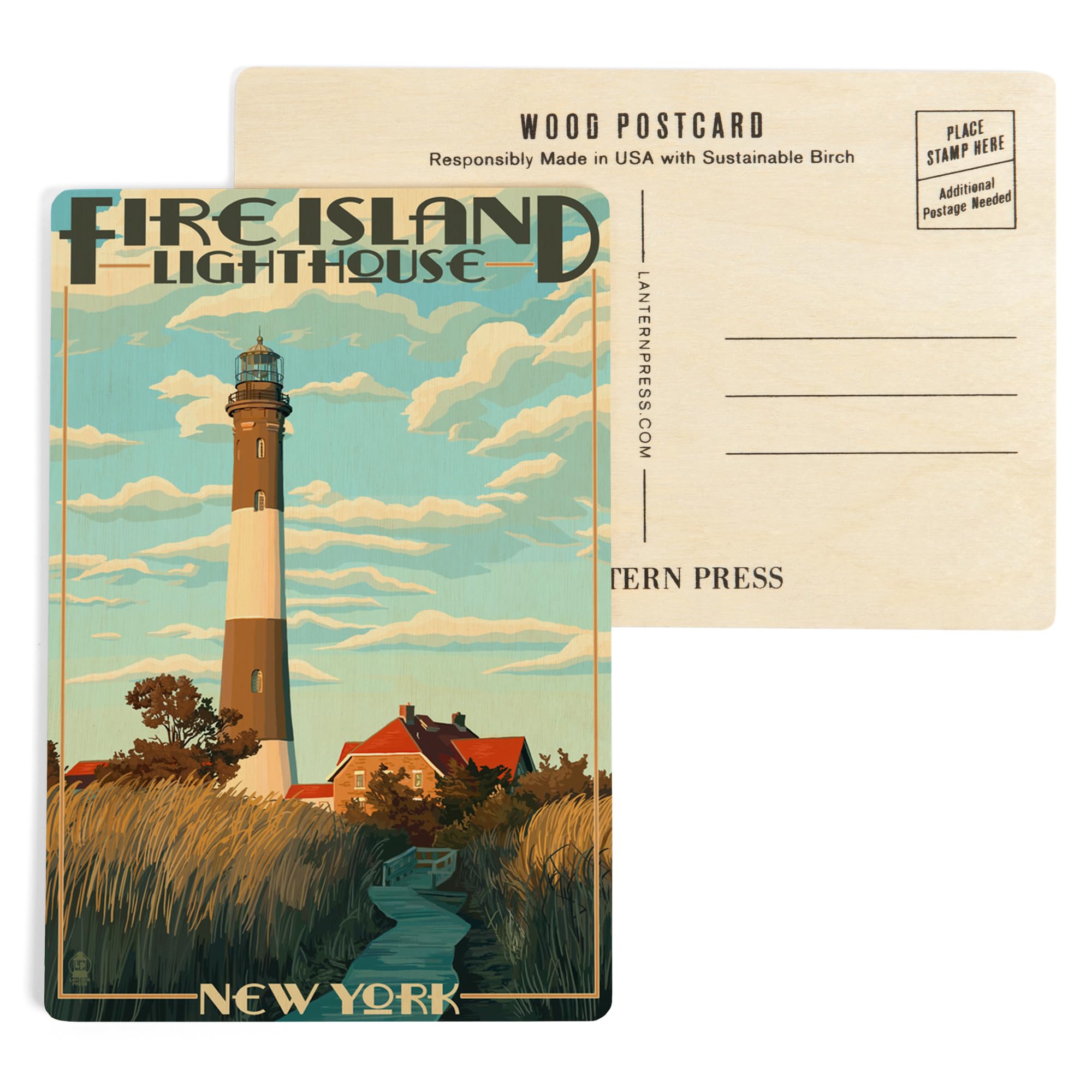 Captree Island & Fire Island Lighthouses 4x6 Birch Wood Postcards - 2-Pack Rustic Stationery Set for Home Wall Decor | Perfect for Coastal Themed Rooms, Nautical Gifts & Vintage Postcard Collectors