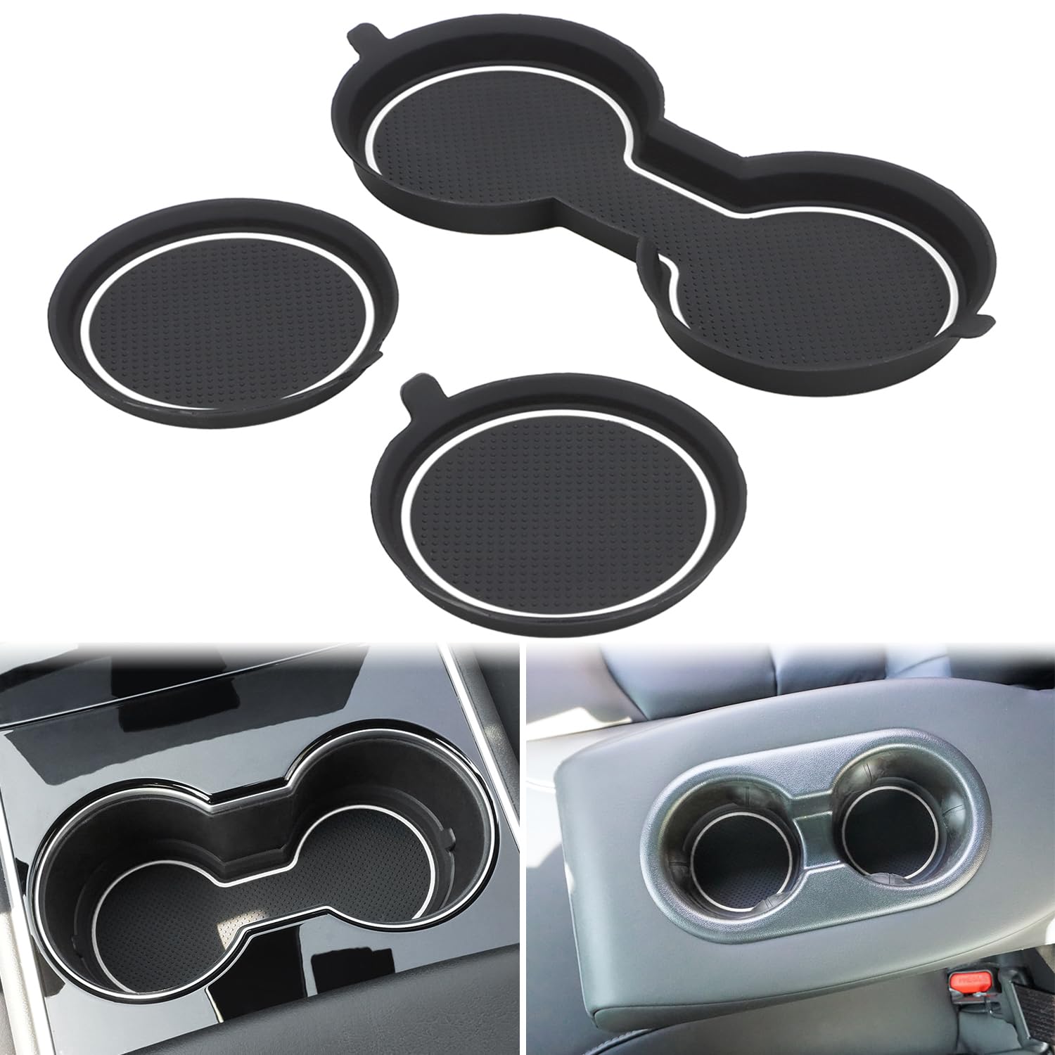 Custom Fit Tesla Model 3/Y 3D Silicone Cup Holder Coasters (2017-2023) - Non-Slip Interior Accessories for Car, Office & Home Use - White Set of 3