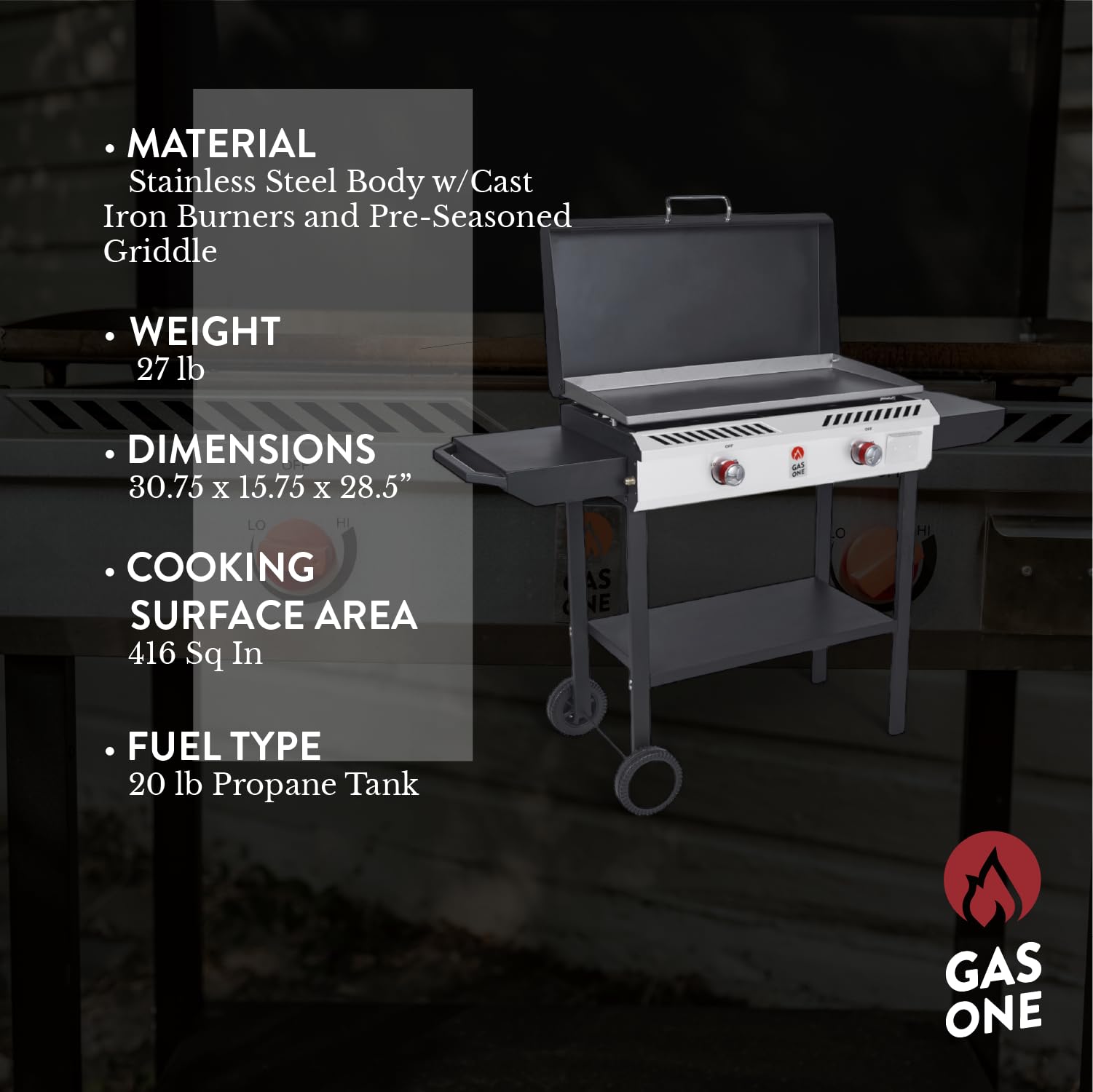 GasOne 2-Burner Propane Griddle Stove with Flat Top Grill - Outdoor Modular Cast Iron Grill & Griddle Combo with Cover, Side Shelves & Wheels - Perfect for Camping, Tailgating, Backyard BBQs and Outdoor Cooking