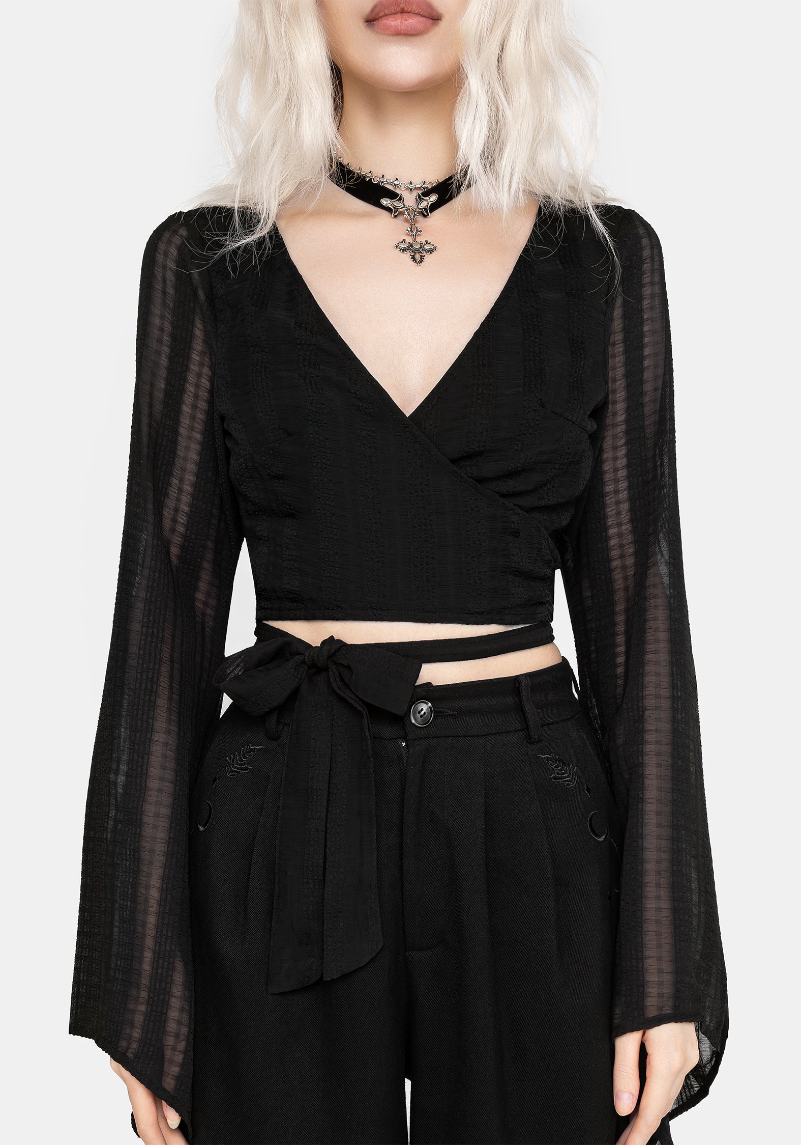 Nixie Flare Sleeve Wrap Top for Women - Boho Chic Blouse with Bell Sleeves & V-Neck - Perfect for Date Night, Office Wear & Summer Outfits