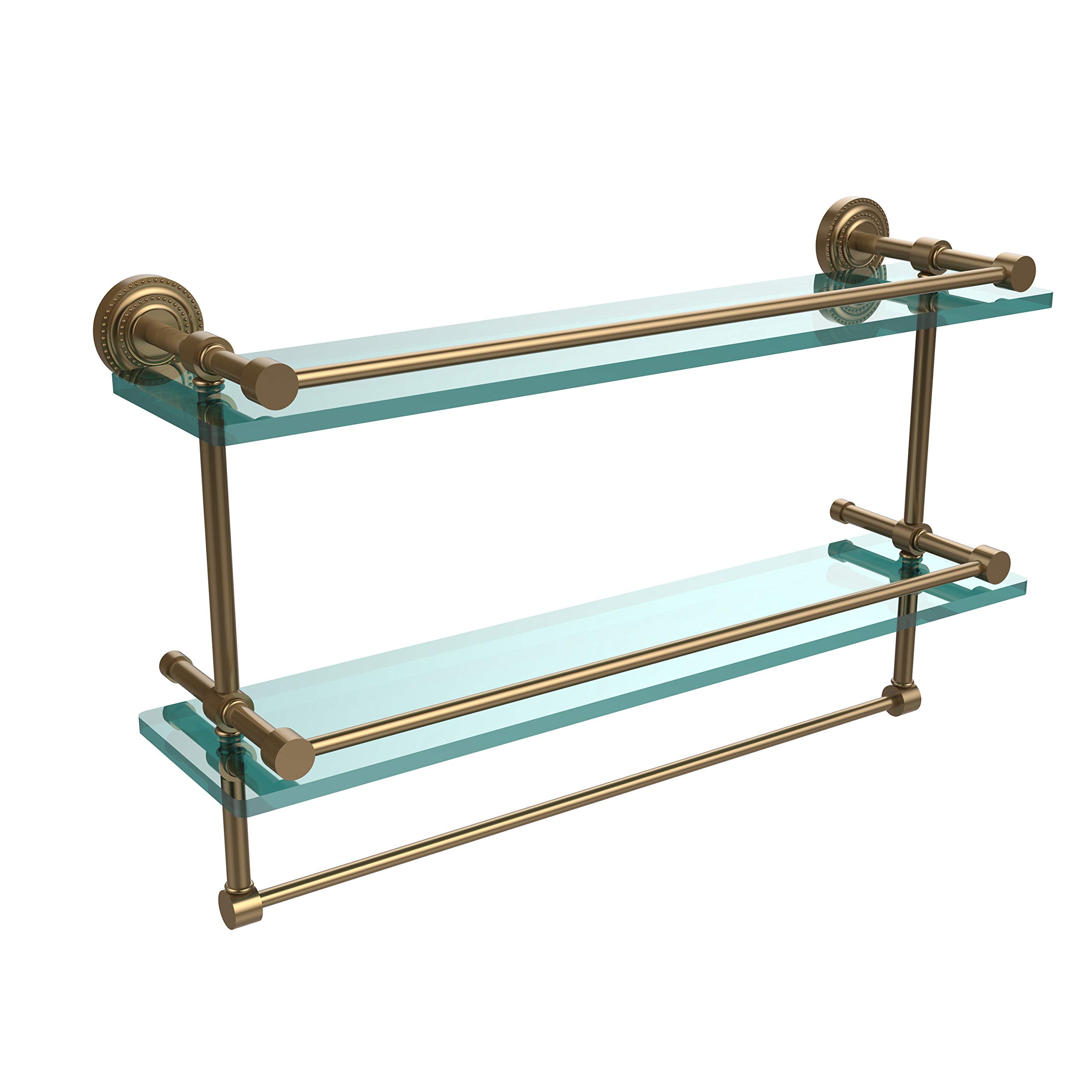 Allied Brass Dottingham 22 Inch Brushed Bronze Double Towel Bar with Glass Shelf - Perfect for Bathroom, Spa, and Luxury Home Decor