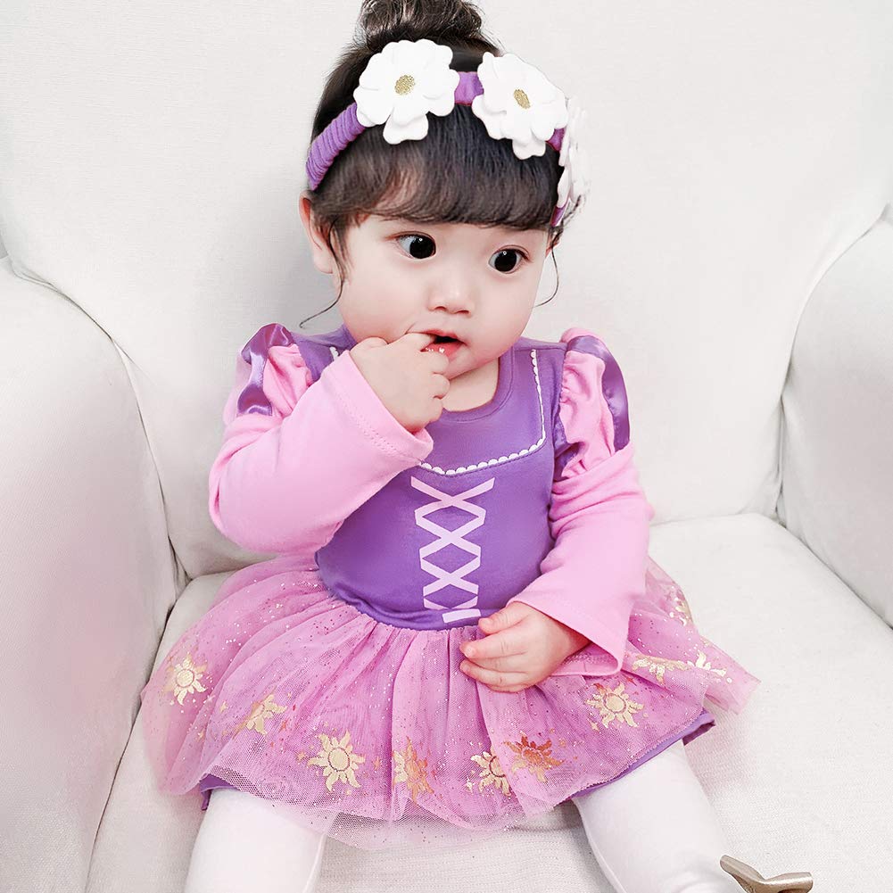 Baby Girls Princess Costume Set - Birthday Bodysuit Romper with Tutu Dress & Headband | Halloween, Christmas Party Outfit | Perfect for Dress-Up, Photo Shoots & Special Occasions