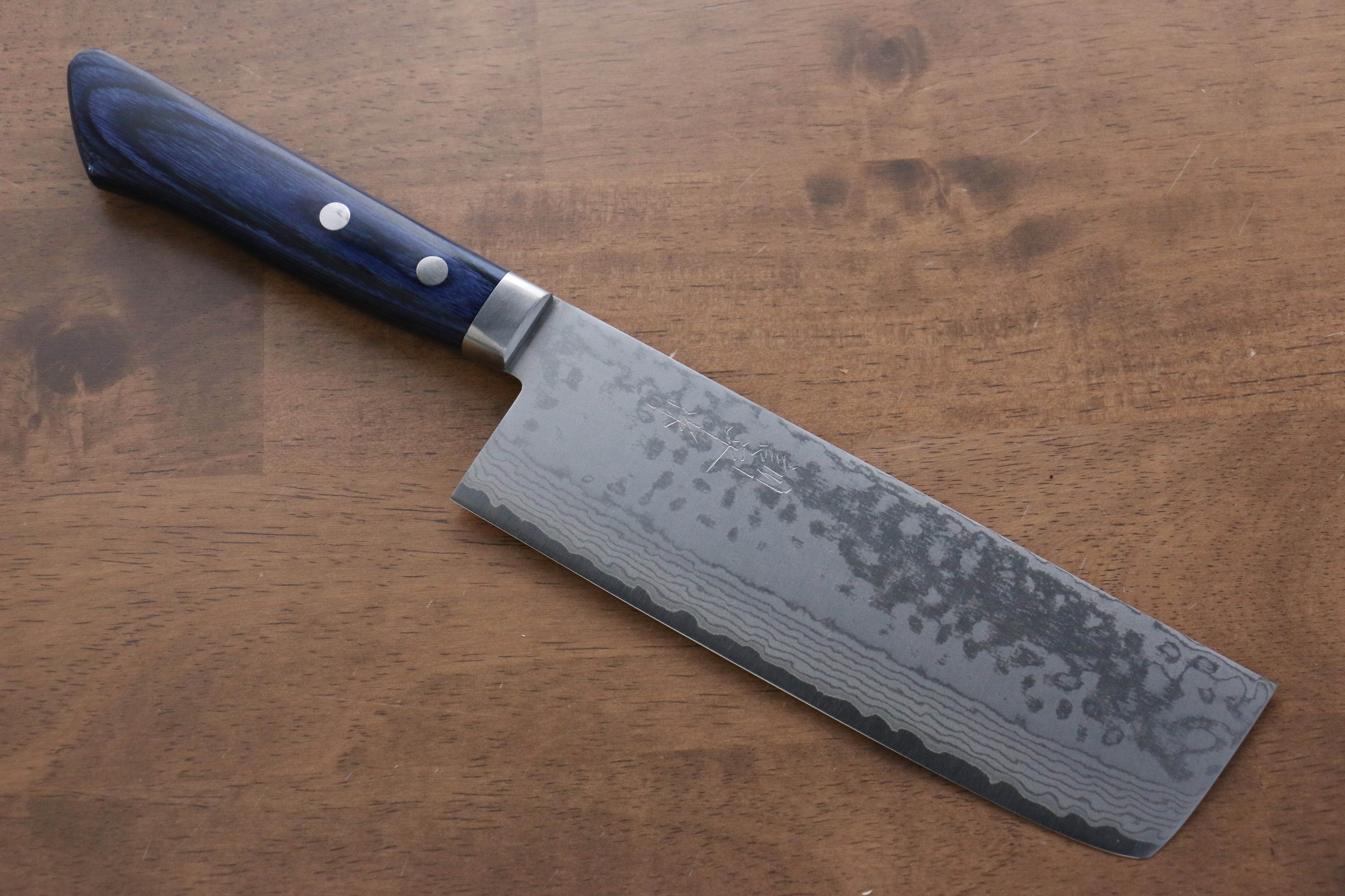 Premium Kunihira Sairyu VG10 Damascus Nakiri Knife 165mm - Japanese Chef Knife with Blue Pakka Wood Handle - Perfect for Sushi, Vegetables & Precision Cutting