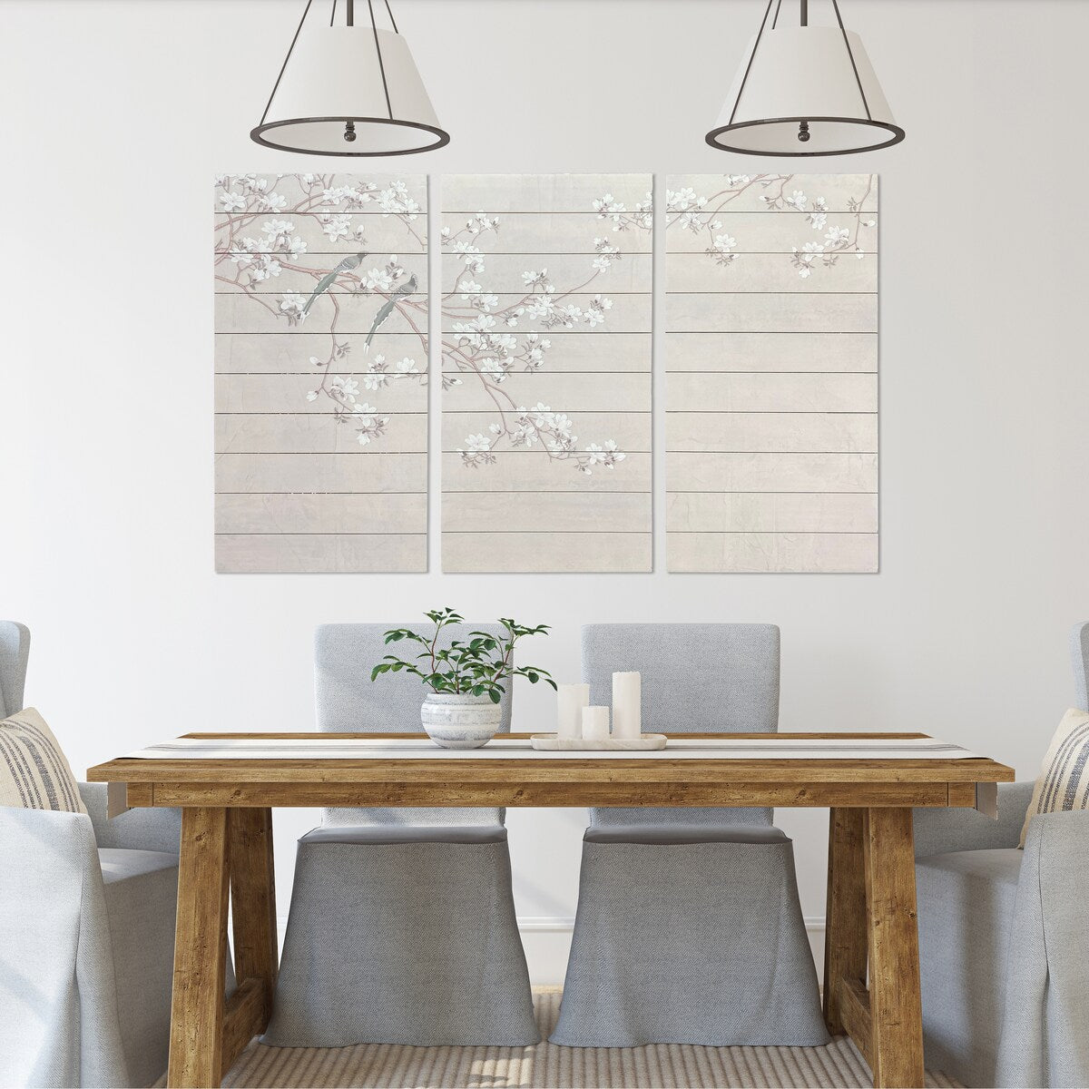 Birds and Blossoms 3-Piece Wood Wall Art Set - Handcrafted Plank Wood Prints for Living Room, Bedroom & Office Decor