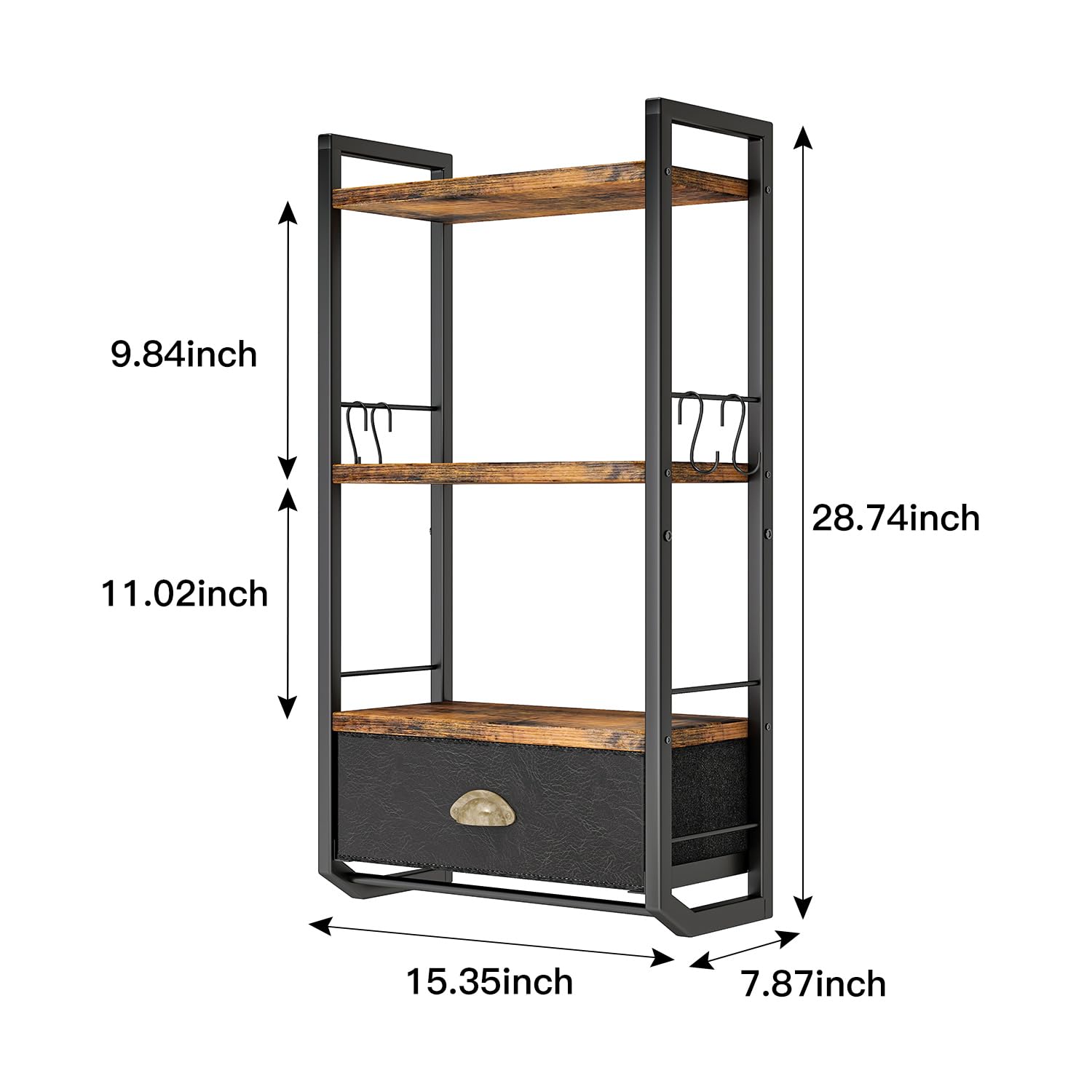 3-Tier Wall Mounted Bathroom Storage Organizer with Towel Rack, Shelves & Hooks - Rustic Black Over Toilet Shelf for Towels, Toiletries & Decor | Space-Saving Bathroom Organization for Small Apartments & Modern Homes