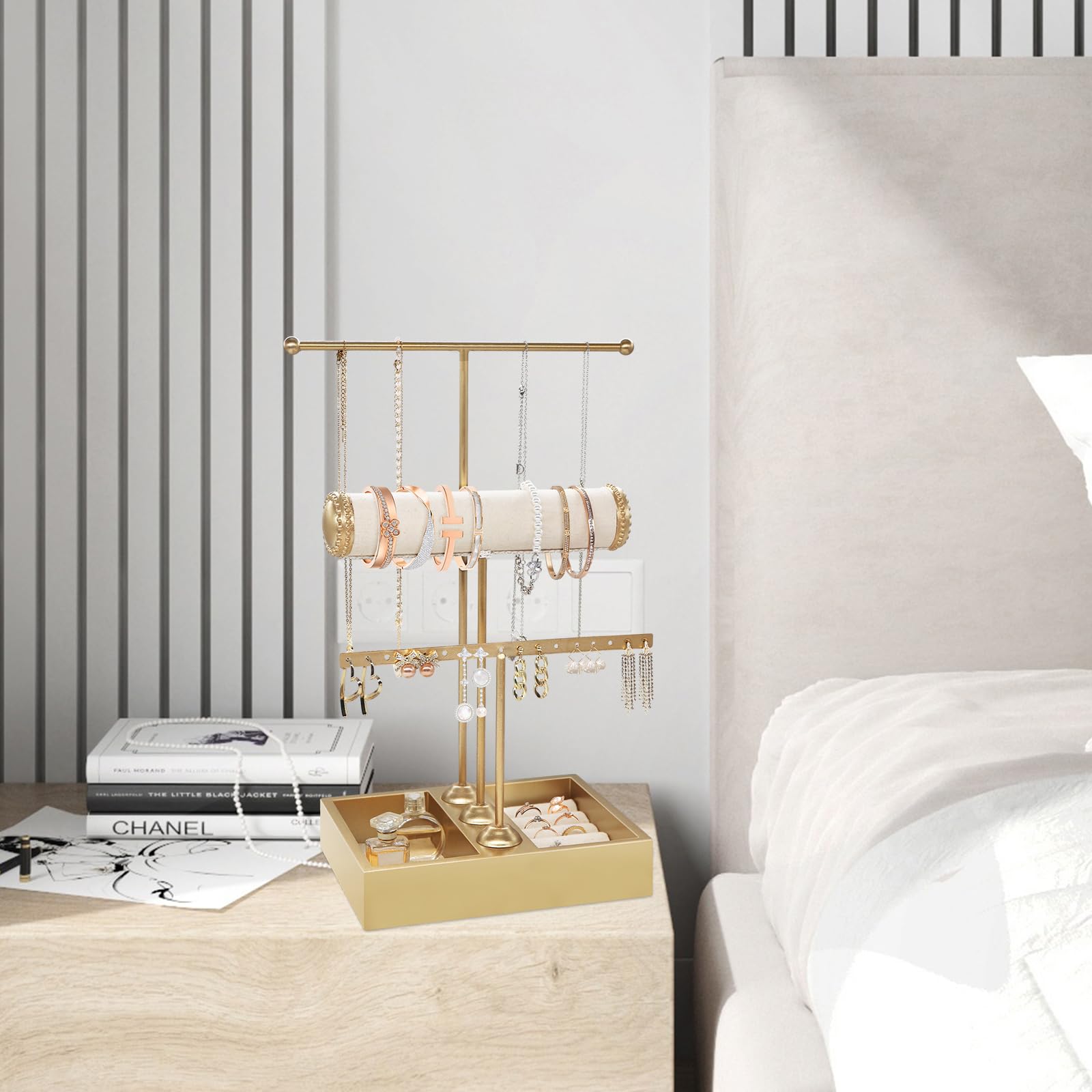 3-Tier Gold Jewelry Organizer Stand - Necklace, Earring, Bracelet & Ring Holder Display Tower | Perfect for Bedroom Vanity, Closet Organization & Jewelry Store Display