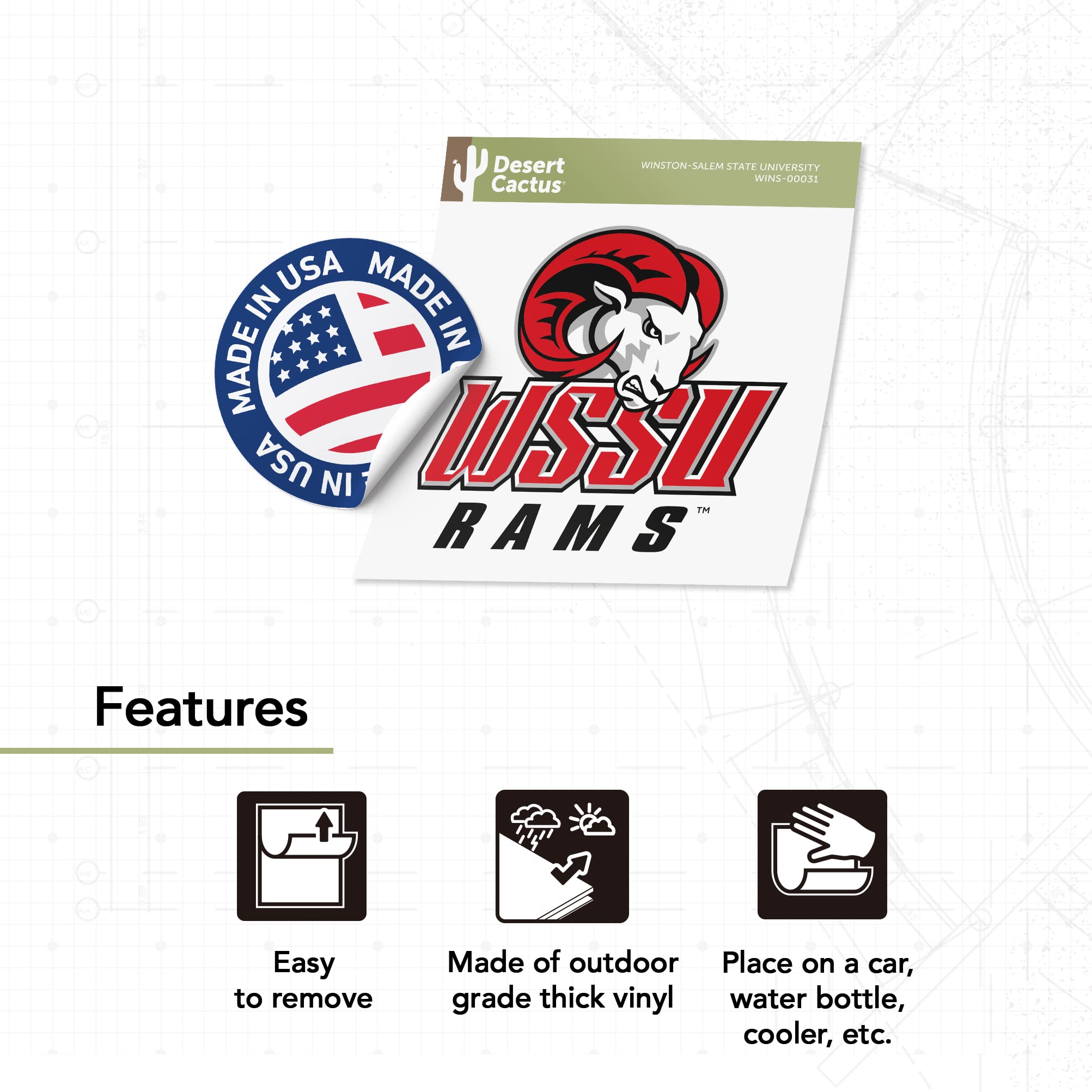 Winston-Salem State University WSSU Rams HBCU Desert Cactus Vinyl Decal Sticker - Waterproof Laptop, Water Bottle, Car, Scrapbook Decor - Perfect for College Students, Alumni & Fans