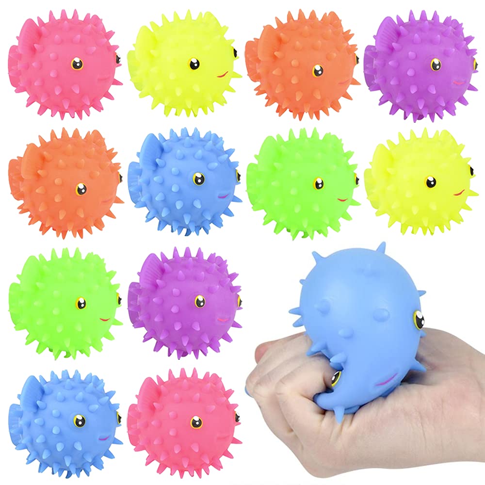 ArtCreativity Spiky Puffer Fish Squeeze Toys - 12 Pack Colorful Fidget Toys for Kids & Adults - Stress Relief & Anxiety Sensory Toys - Perfect for Under The Sea Party Decorations, Classroom Rewards & Ocean-Themed Birthday Favors