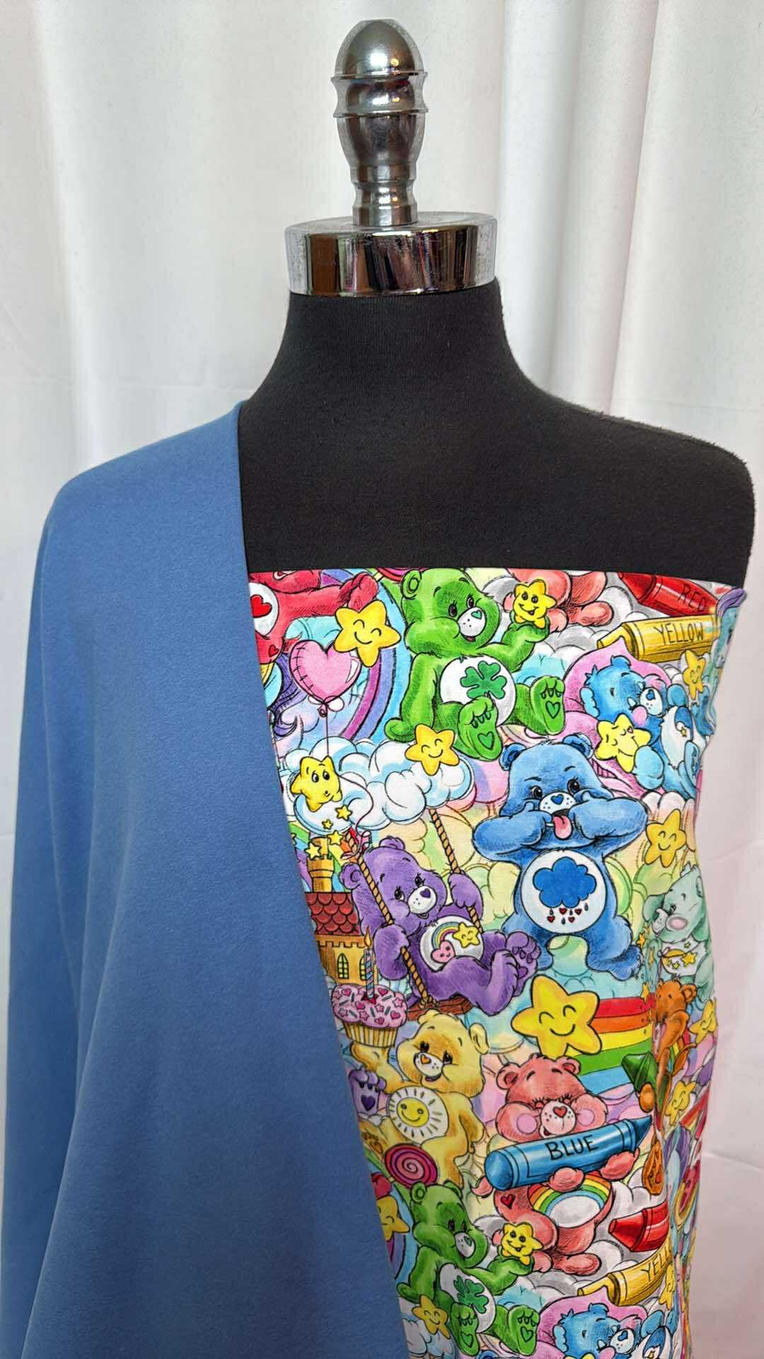 BLUE SKY/BEARS FABRIC BUNDLE - 2 Yards Bears Cotton Spandex & 2 Yards Blue Sky Heather Peached Polyester Fabric - A27420 - Perfect for DIY Baby Clothes, Blankets, and Craft Projects