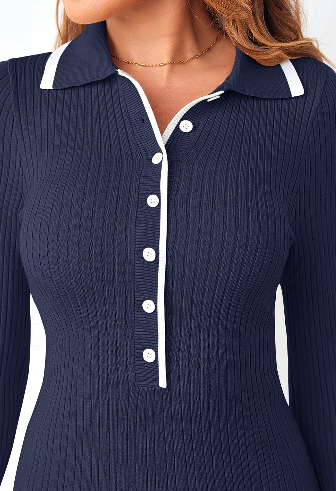 MEROKEETY Women's Long Sleeve V Neck Sweater Dress - 2025 Spring Button Down Knit Pleated Mini Dress for Work, Date Night & Office Wear