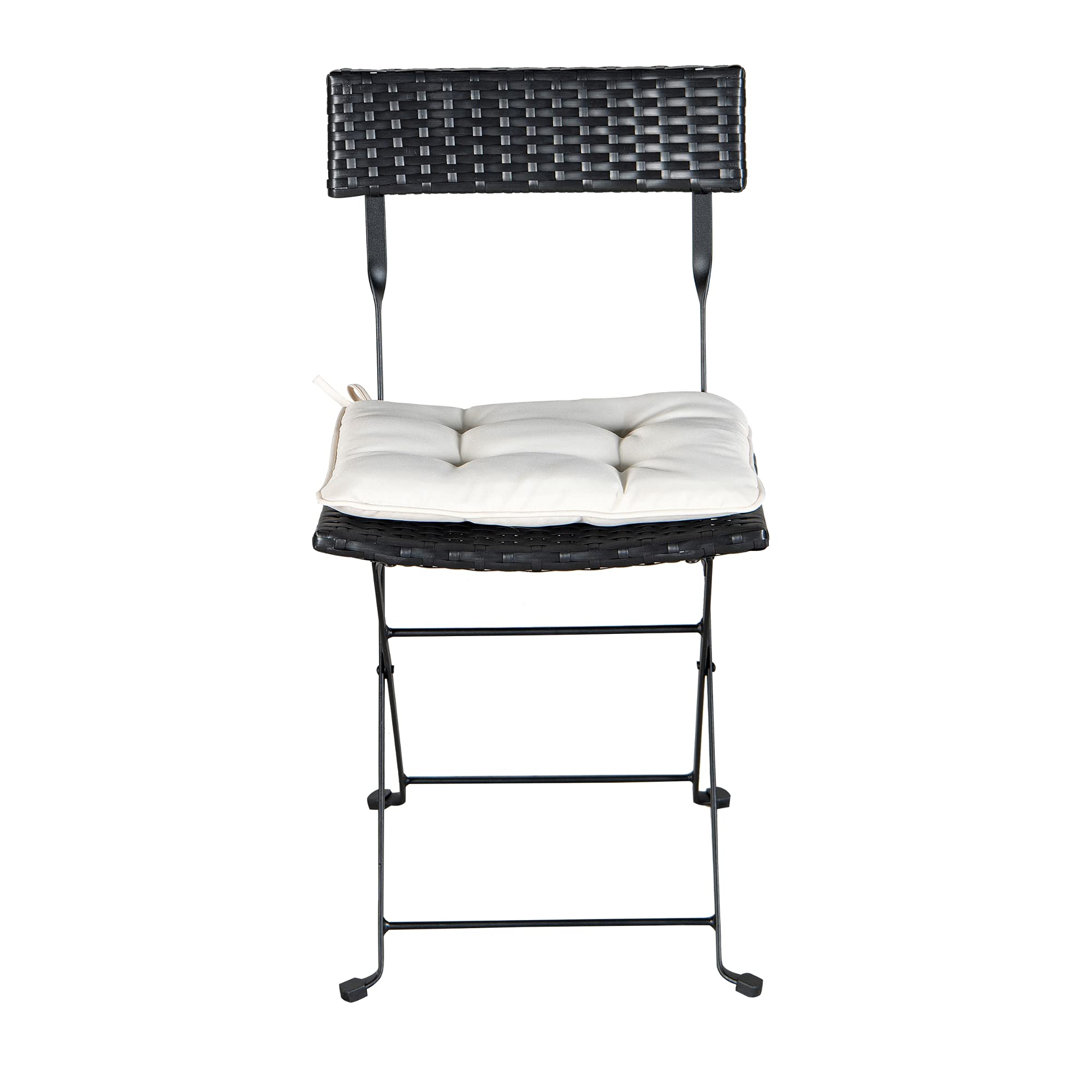 Black PE Wicker Outdoor Bistro Set - Folding Patio Table with 2 Chairs & Beige Cushions - Perfect for Garden, Balcony or Poolside Dining