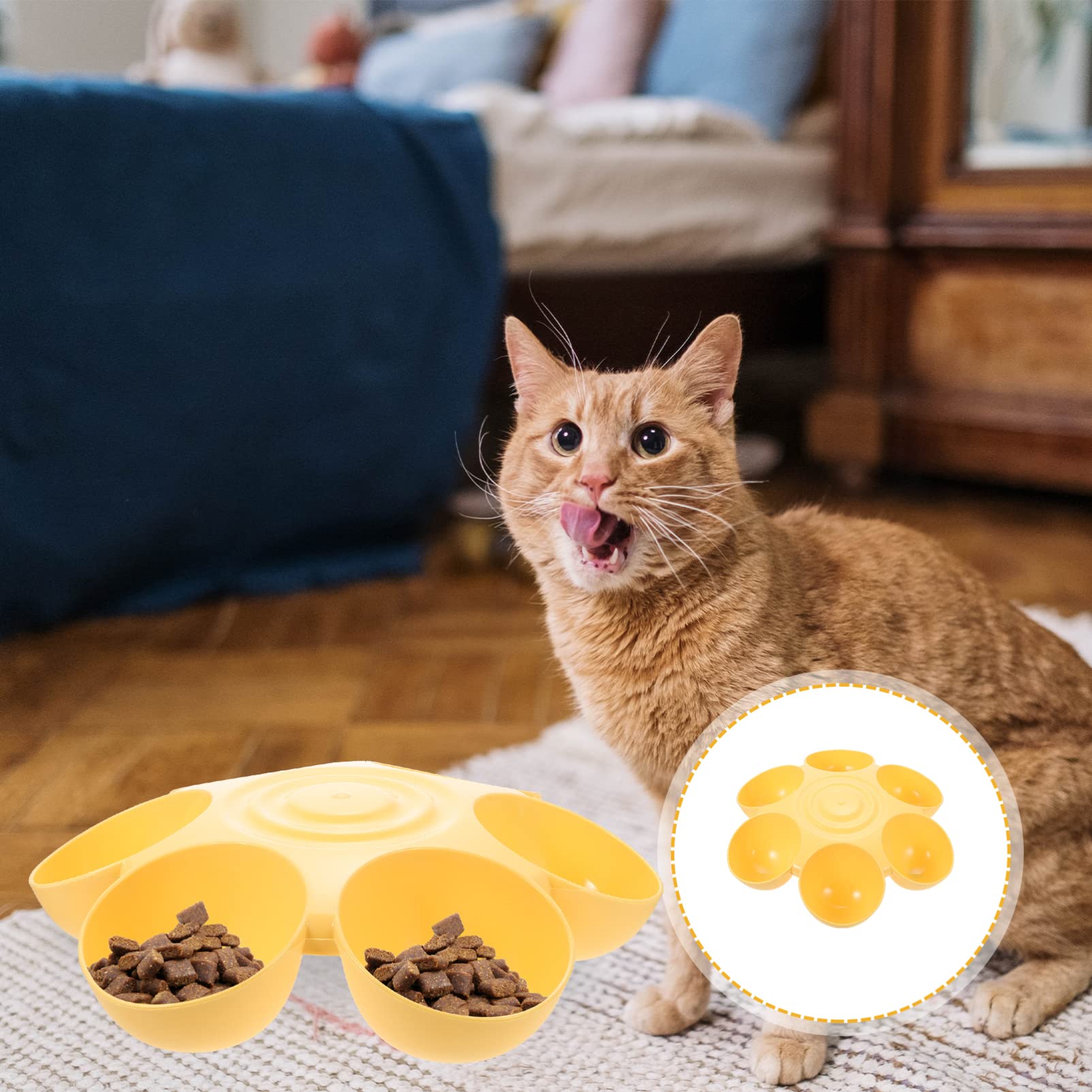 Slow Feeder Cat Bowl - Flower Petal Shaped Pet Food & Water Dish for Kittens, Puppies & Small Dogs - Anti-Gulping Design for Healthy Digestion - Perfect for Mealtime Fun & Portion Control (Yellow)