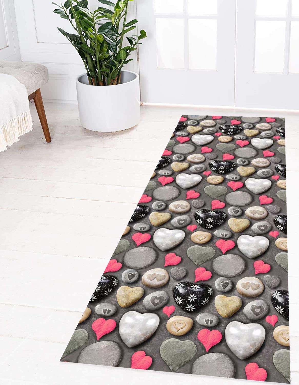 Yurun Non-Slip Washable Carpet Rug - Modern Kitchen Mat for Bedroom, Hallway, Porch & Bathroom - Stone Pattern 4x13'4