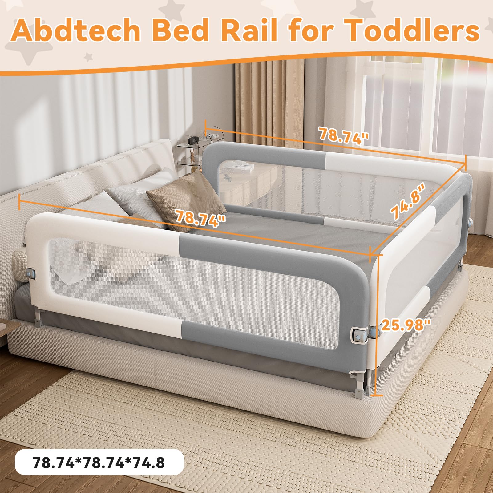 Toddler Bed Rail with U-Shaped Base - Safety Guardrail for Kids, Foldable & Sturdy Bedside Protection (78.74