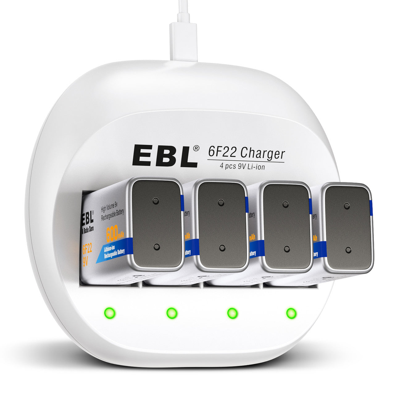 EBL 4 Bay 9V Battery Charger for Li-ion/NiMH/NiCd Rechargeable Batteries - Fast Charging for Smoke Detectors, Guitar Pedals & More