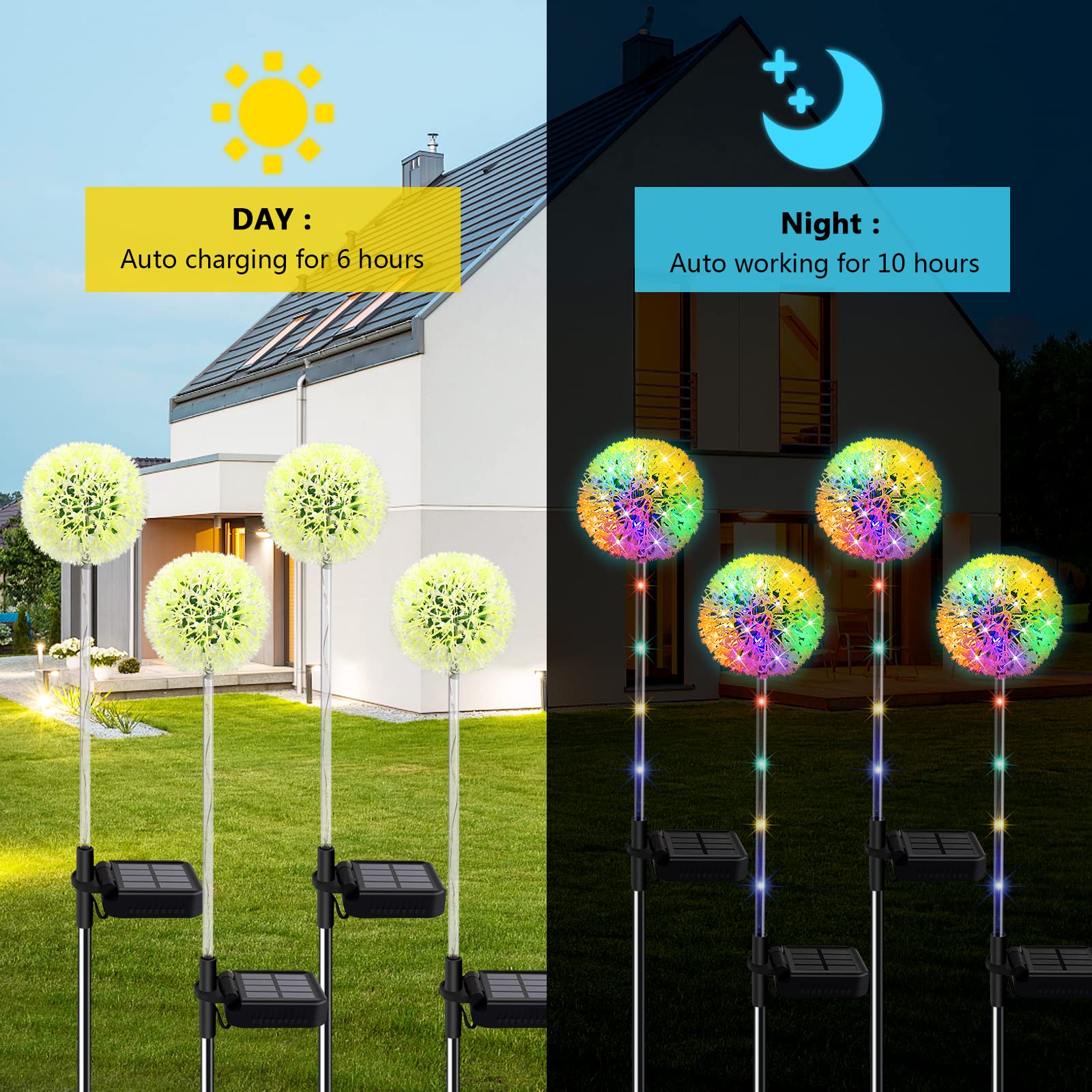 Amouhom 4 Pack Solar Dandelion Garden Lights Outdoor - Waterproof Decorative Solar Lights for Yard, Patio, Pathway, Lawn & Landscape Decoration | Perfect for Backyard, Wedding, Party & Holiday Decor