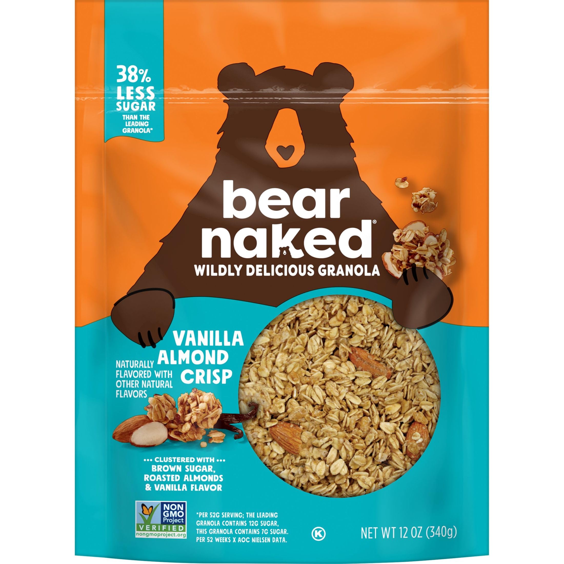 Bear Naked Granola Cereal - Whole Grain Granola with Vanilla Almond Crisp (6 Bags) | Healthy Breakfast Snacks & On-The-Go Energy Boost for Workouts, Hiking & Office Snacking