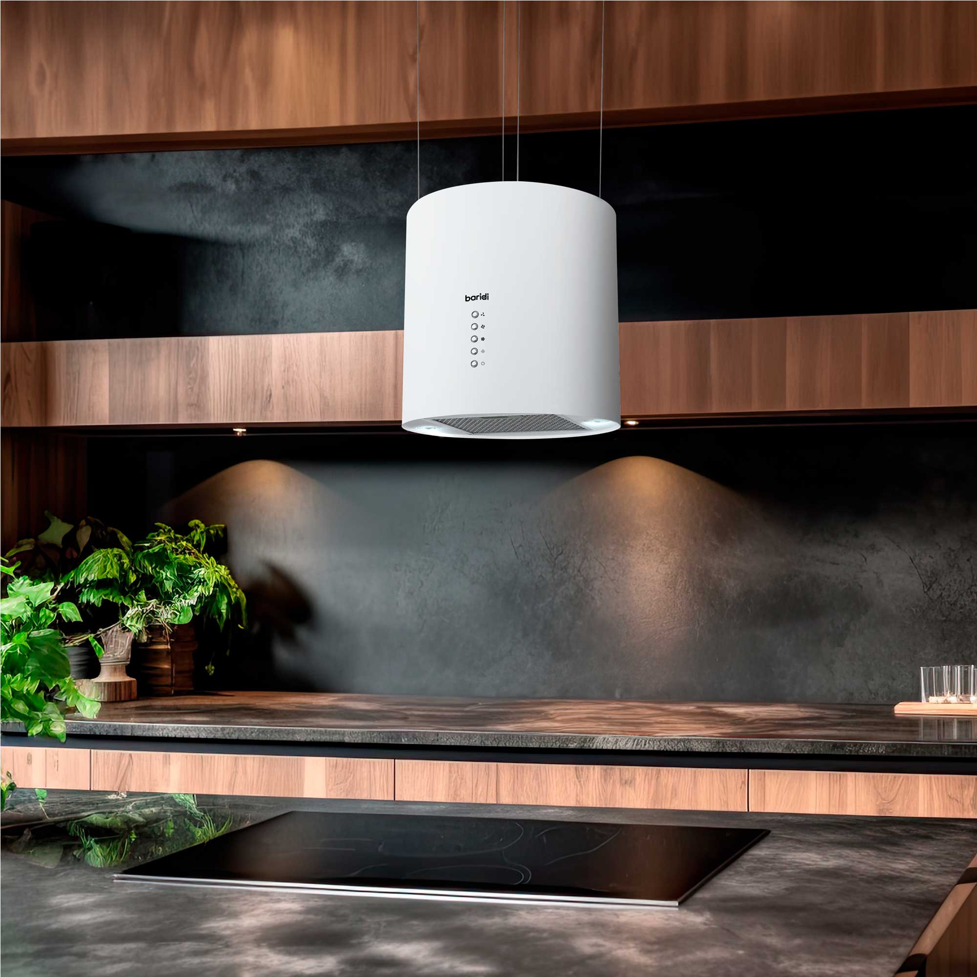 Baridi Island Cooker Hood - 35cm Pendant Style Range Hood with 3 Speed Settings in White (DH221) - Perfect for Modern Kitchens and Open Plan Living Spaces