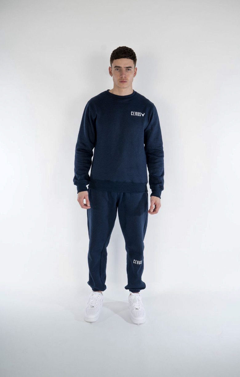 Cerus Navy Legacy Crew Neck Sweatshirt for Men - Comfortable Cotton Pullover Hoodie - Perfect for Casual Wear, Gym, and Outdoor Activities