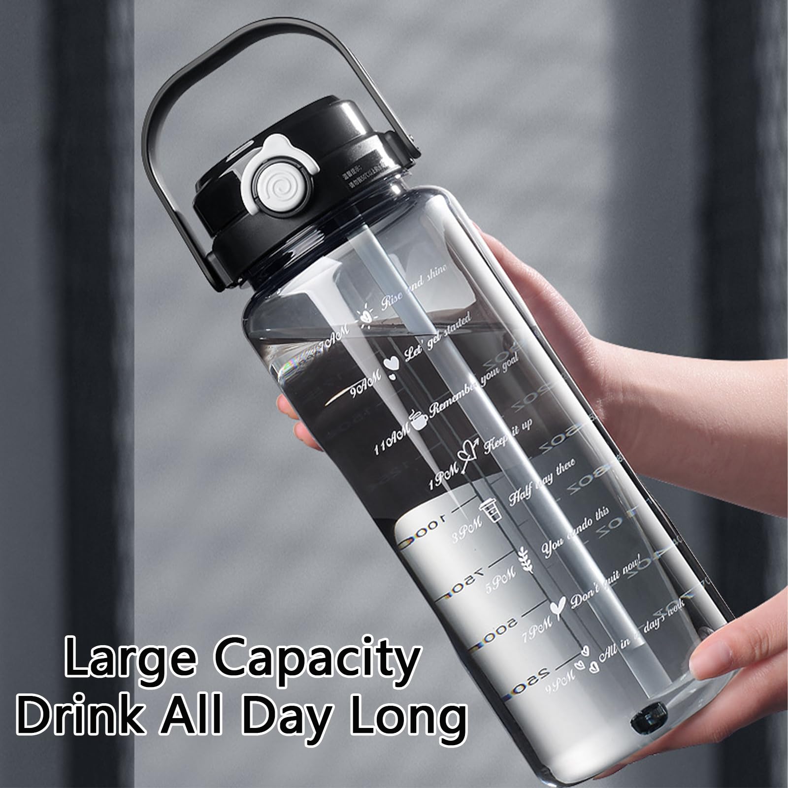 Nayuko 64oz Water Bottle with Straw & Time Marker - Leakproof for Gym, Sports & Outdoor