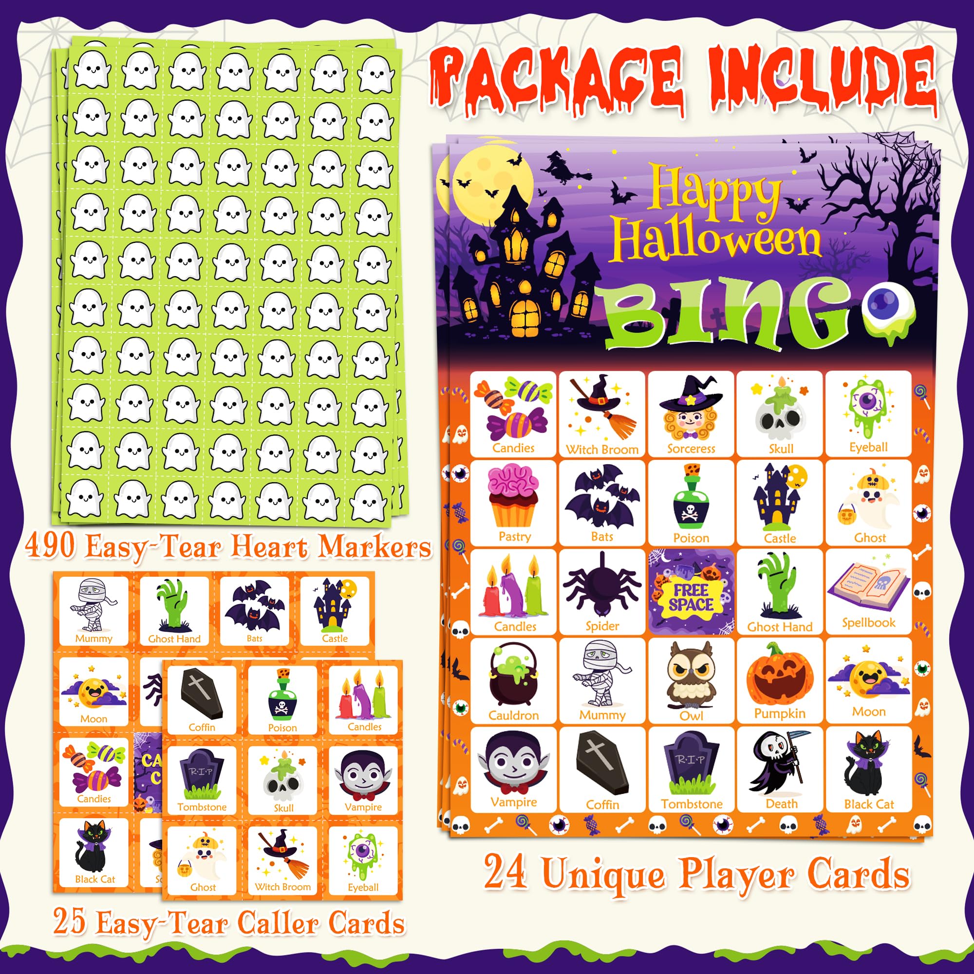 Halloween Bingo Game for Kids - 24 Players Party Supplies | Family Halloween Party Activities & Crafts