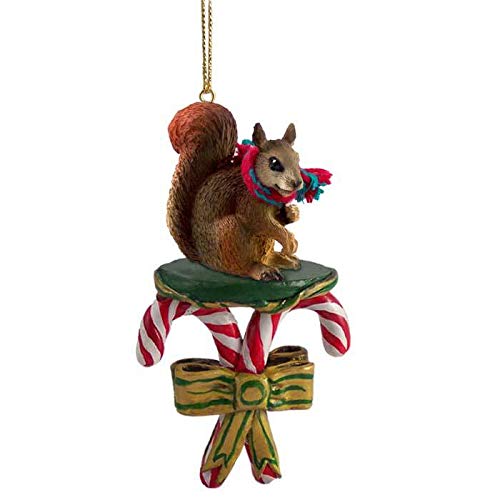 Festive Red Candy Cane Squirrel Ornament - Christmas Tree Decor, Holiday Home Decoration, Cute Animal-Themed Gift for Xmas