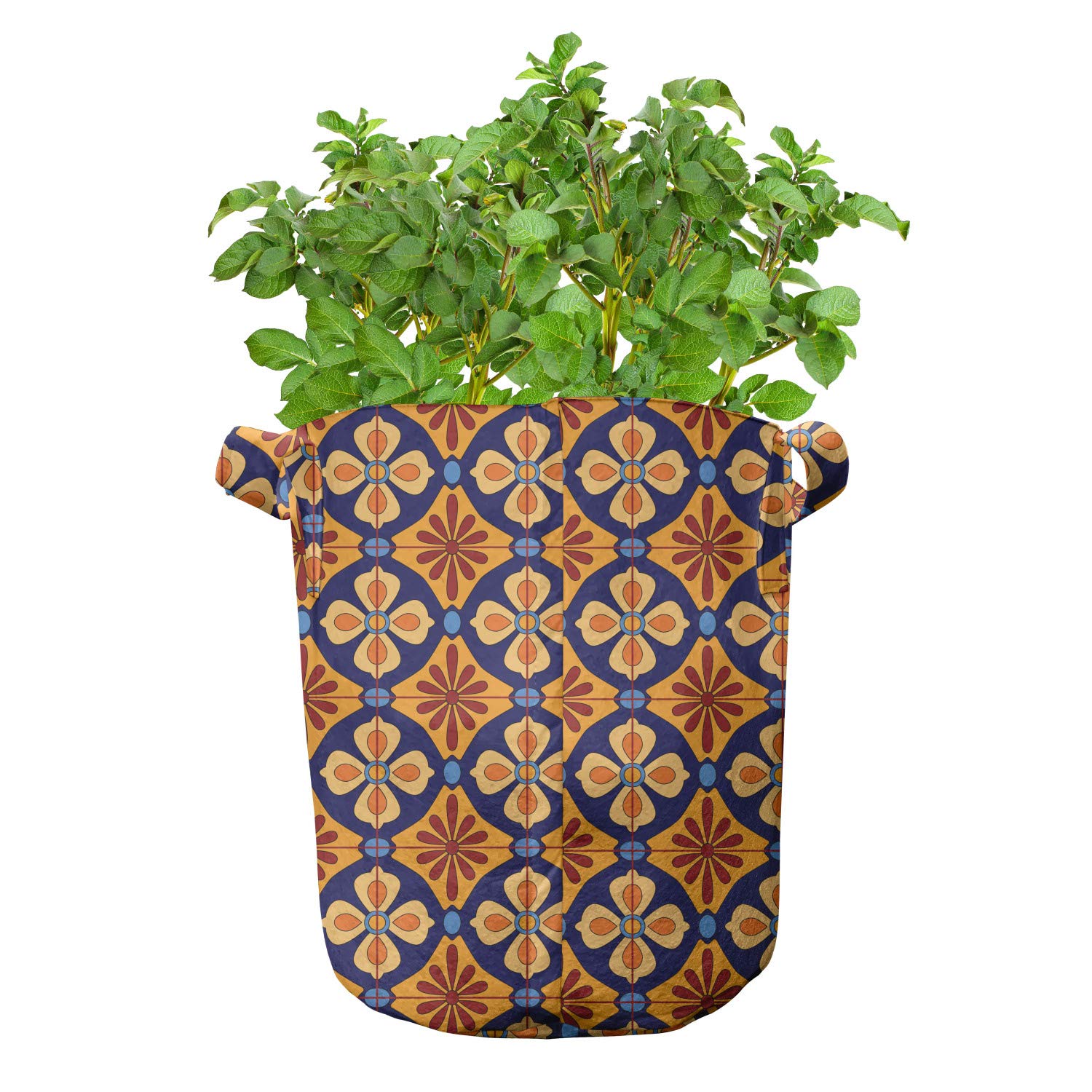 Lunarable Talavera Grow Bags 5-Pack - Heavy Duty Fabric Plant Pots with Handles, Mexican Ethnic Design in Blue Coffee - Perfect for Indoor/Outdoor Gardening, Vegetables, Flowers & Herbs