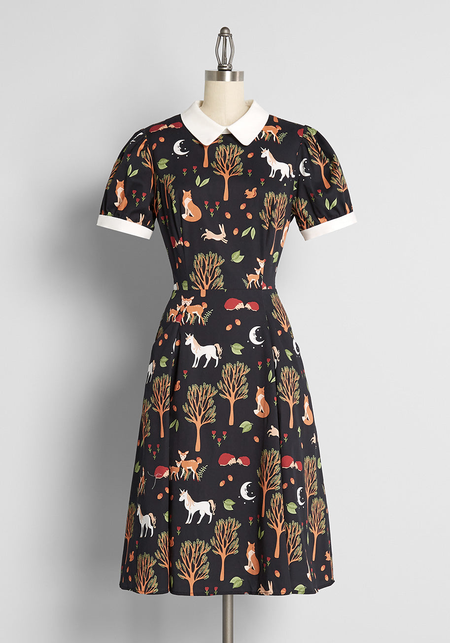 ModCloth x Collectif Enchanted By Fall Swing Dress - Vintage Inspired Floral Dress for Women, Perfect for Autumn Parties & Date Nights