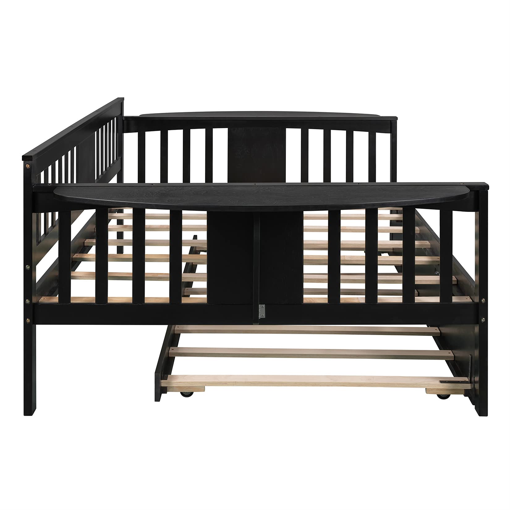 Full Size Daybed with Trundle - Wooden Daybed Frame for Kids & Adults, Espresso Sofa Bed for Bedroom & Living Room - Perfect for Guest Rooms, Dormitories, and Small Spaces