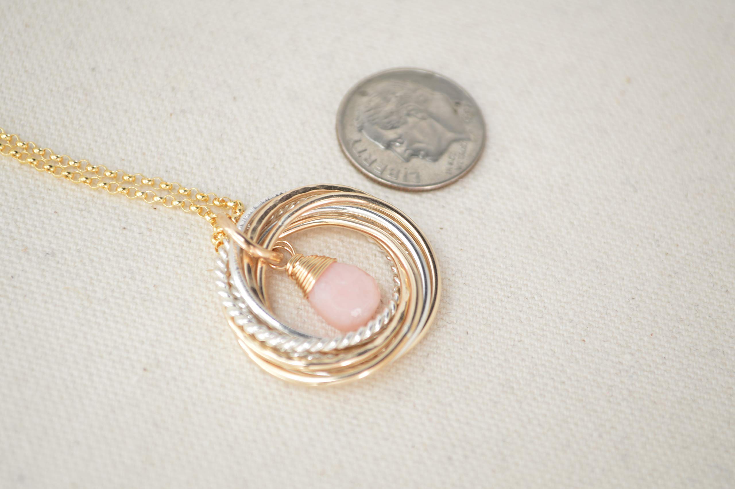 90th Birthday Gift for Mom - 9 Mixed Metals Necklace with October Opal Birthstone | 9th Anniversary Jewelry, 9 Rings Necklace | Perfect for Milestone Celebrations & Special Occasions