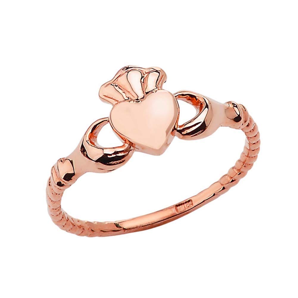 14k Rose Gold Claddagh Rope-Style Ring for Women - Elegant Irish Celtic Jewelry Gift for Her - Perfect for Weddings, Anniversaries & Special Occasions