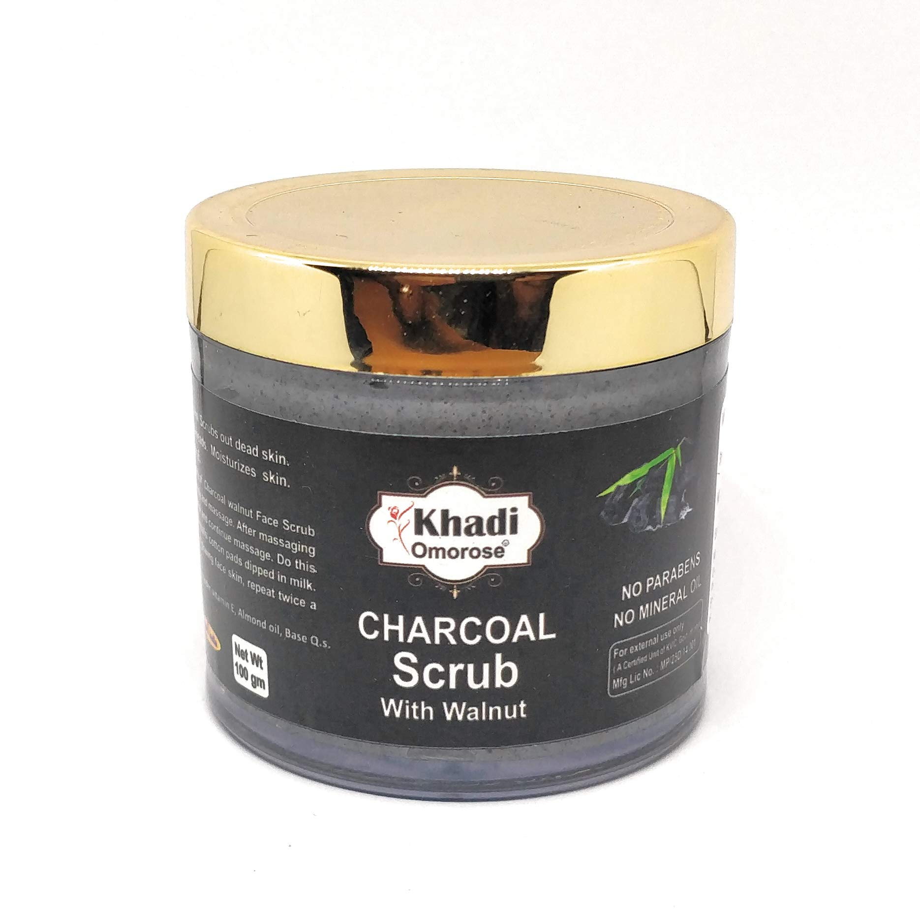 Khadi Omorose Charcoal Face Scrub with Almond Oil & Walnut Shell - 100g | Deep Cleansing, Exfoliating & Brightening for Glowing Skin | Perfect for Daily Skincare Routine & Acne-Prone Skin