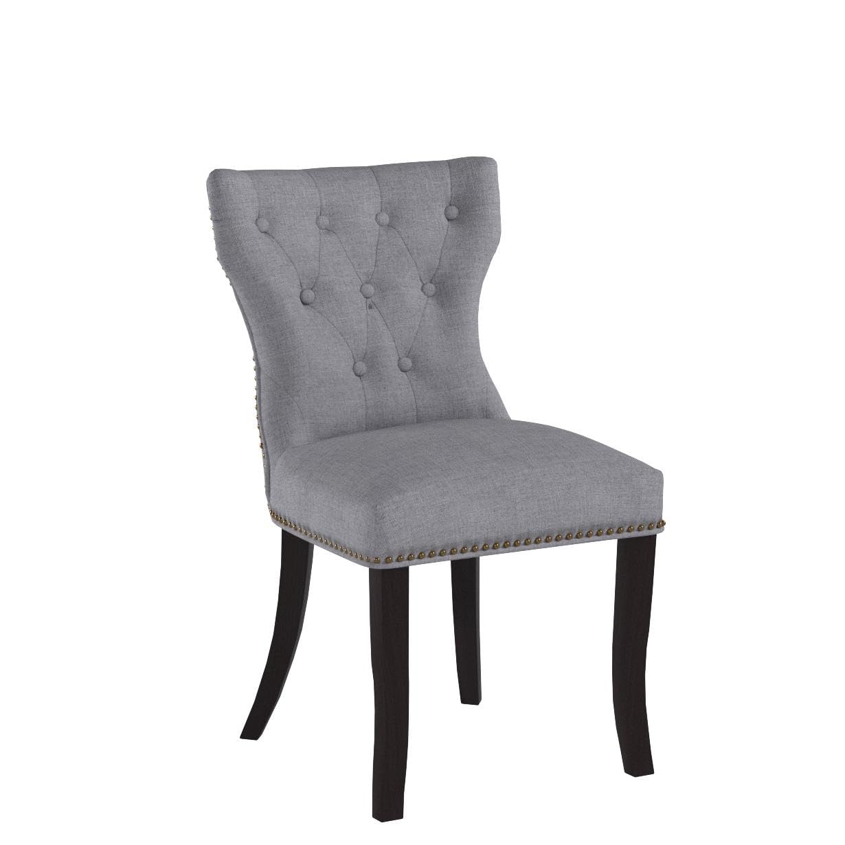 DAGONHIL Set of 2 Gray Upholstered Fabric Dining Chairs - Tufted Solid Wood Accent Chairs with Nail Head Trim for Dining Room, Living Room & Home Decor | Comfortable Seating for Family Gatherings & Dinner Parties