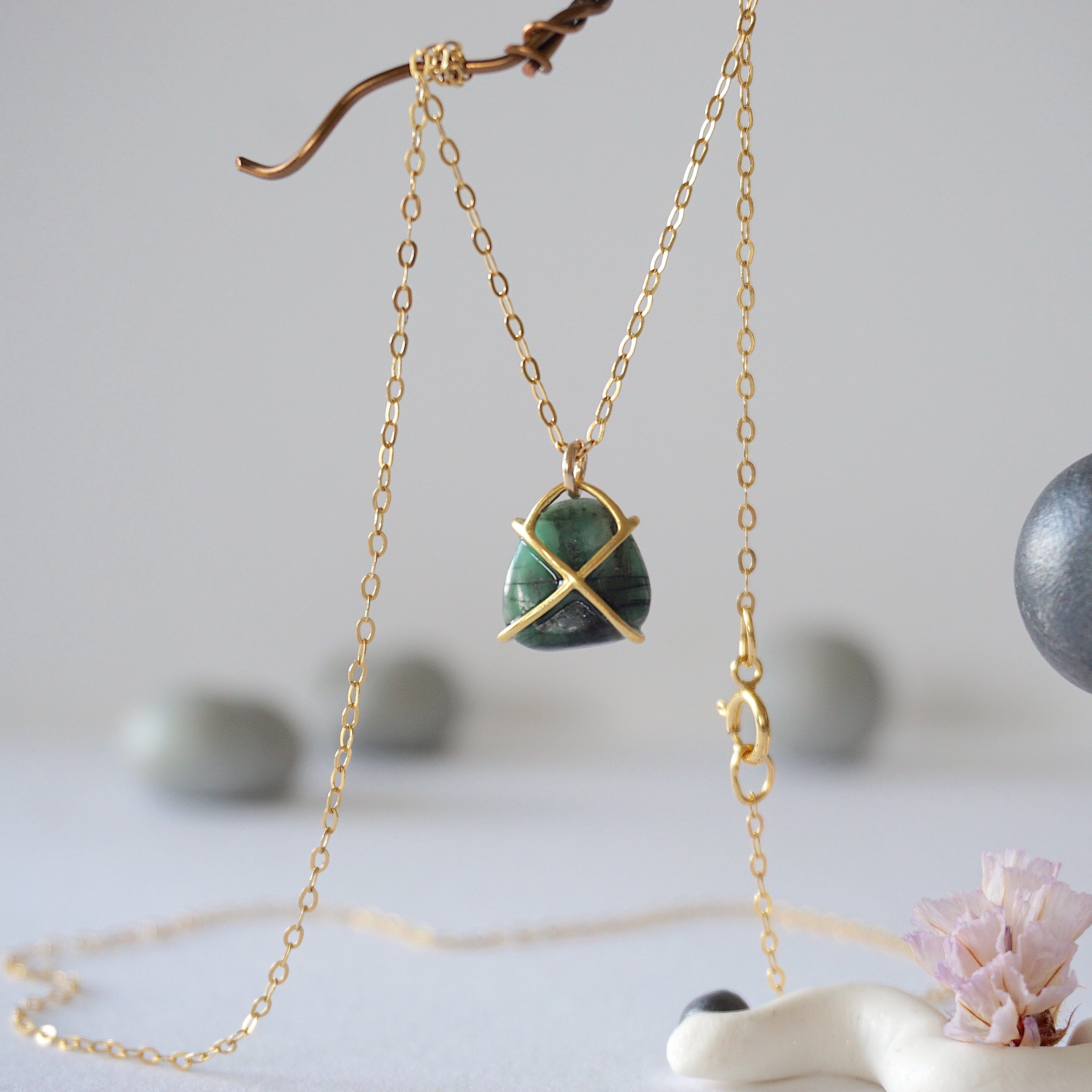 14K Gold Filled Emerald Huggie Charm Necklace for Women - Elegant Layering Jewelry for Everyday Wear, Gift Giving & Special Occasions
