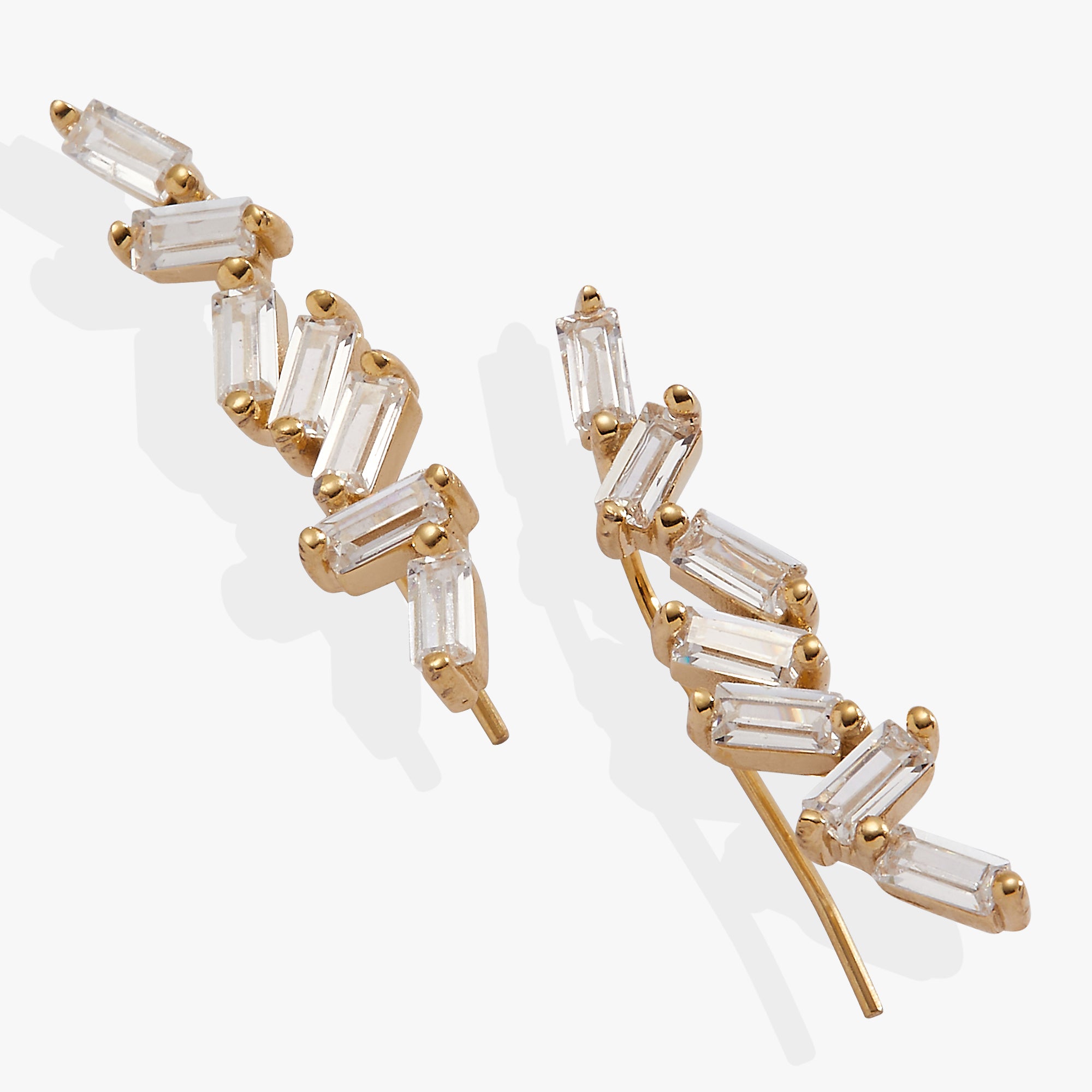 Sparkling Crystal Baguette Crawler Earrings for Women - Elegant Dangle Earrings for Parties, Weddings & Special Occasions