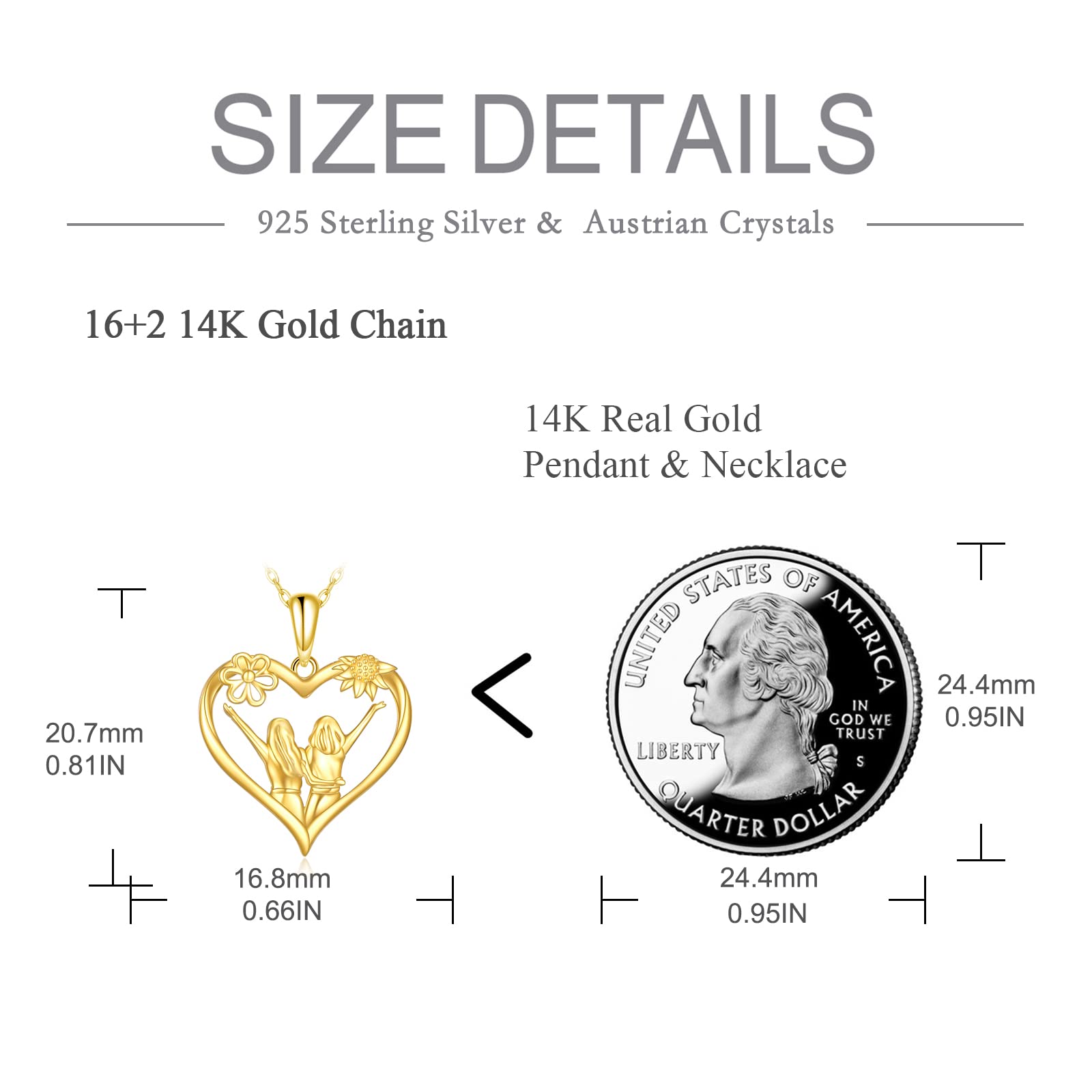 14K Real Gold Sister Necklace for Women - Heart Pendant Jewelry for Mom, Sister & Best Friend | Birthday, Mother's Day & Anniversary Gift | Perfect for Everyday Wear & Special Occasions
