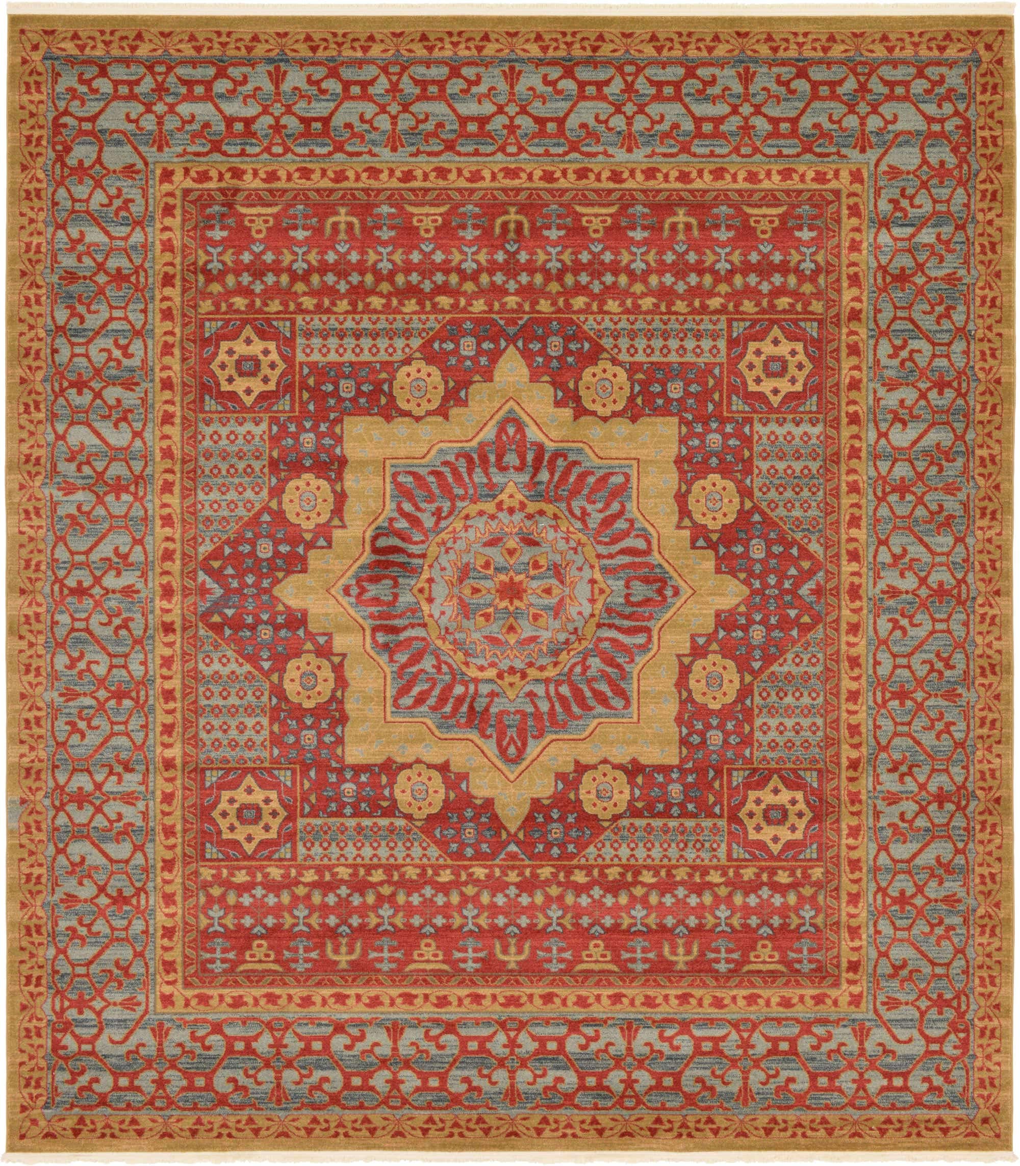 Unique Loom Palace Collection Saray 10'x10' Square Area Rug - Red & Blue Persian Design - Perfect for Living Room, Bedroom, or Dining Room Decor