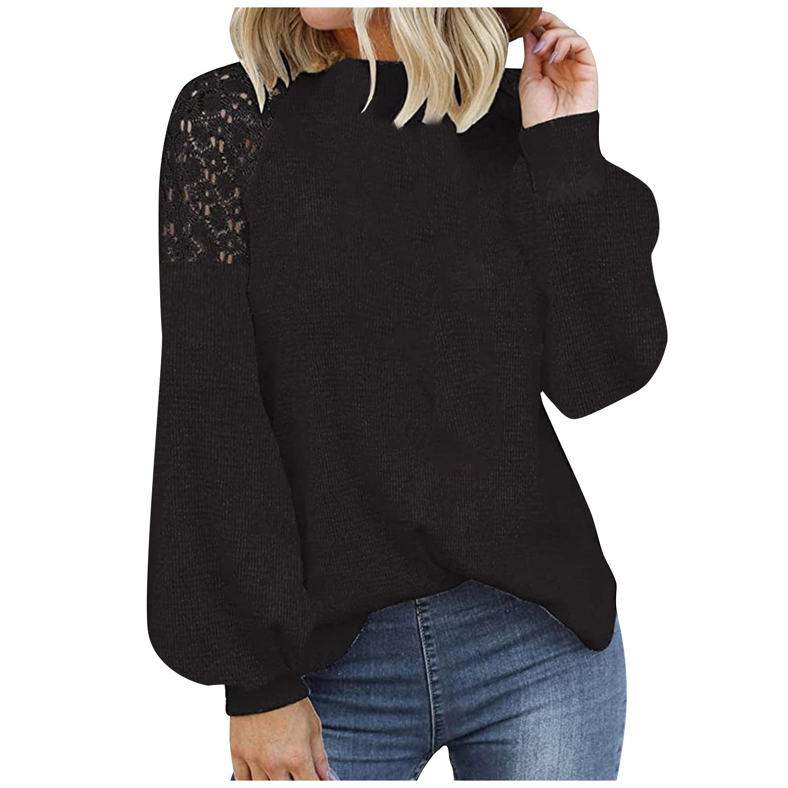 Women's Waffle Knit Long Sleeve Crew Neck Sweater - Trendy Vintage Loose Fit Comfy T-Shirt for Casual Outings & Fall Layering | Cozy Aesthetic Top for Coffee Dates, Weekend Errands and Relaxed Street Style